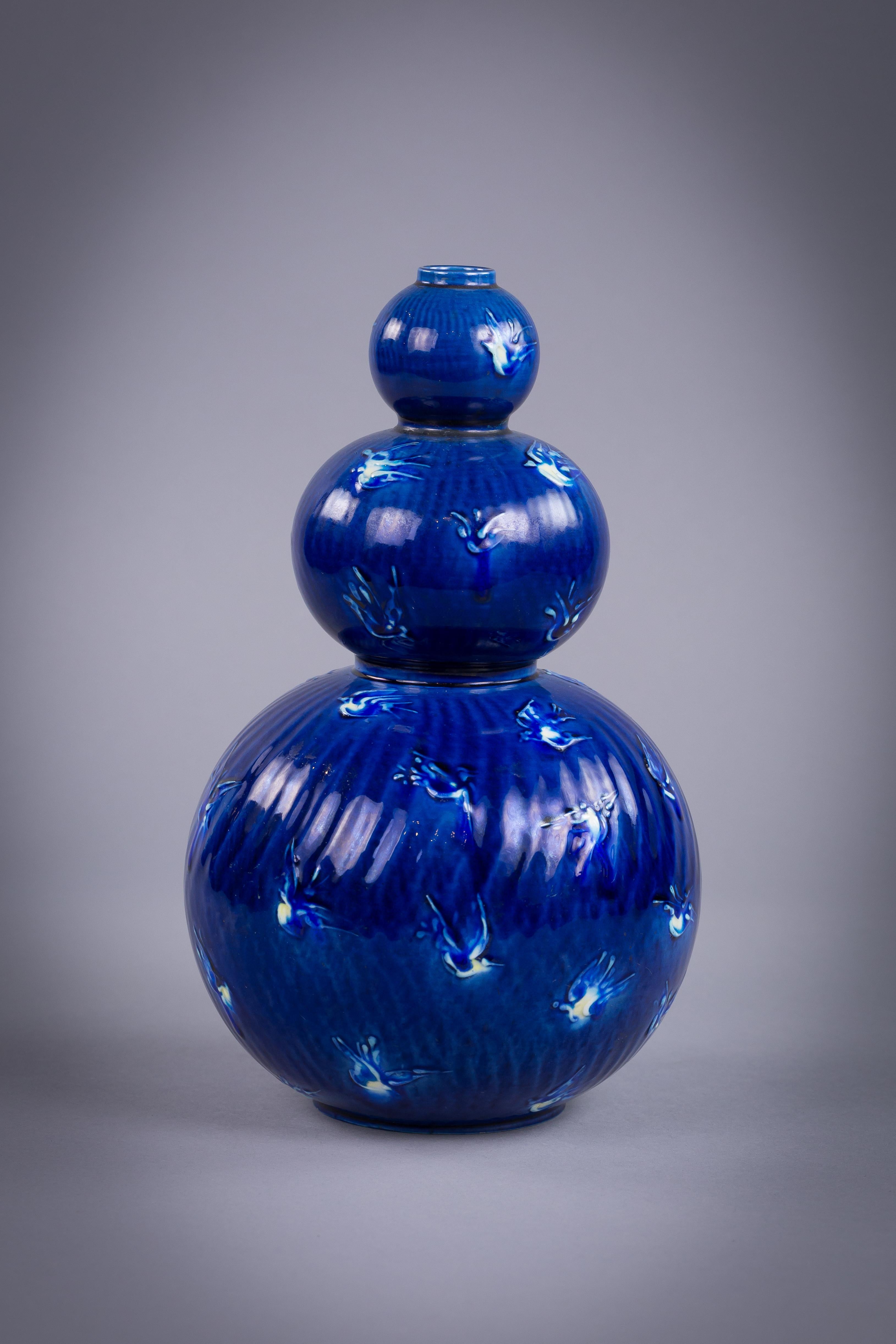 Danese Vaso a tre zucche in porcellana danese smaltata blu, Bing e Grondahl, 1925 circa in vendita