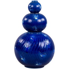 Dänische Porzellanvase mit blauer Glasur in Form von drei Kürbissen, Bing & Grondahl, um 1925