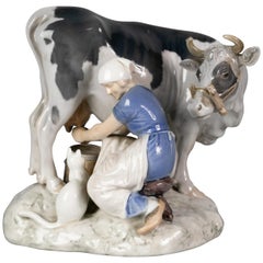 Danish Porcelain Figure of Milkmaid and Cow, Bing and Grondahl, circa 1900