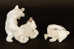 Danish Porcelain Polar Bear Cubs Figurines by Knud Kyhn for Royal Copenhagen