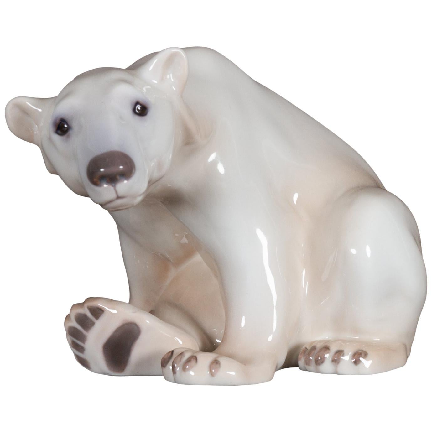 Danish Porcelain Polar Bear Figurine by Dahl Jensen for Bing & Grøndahl