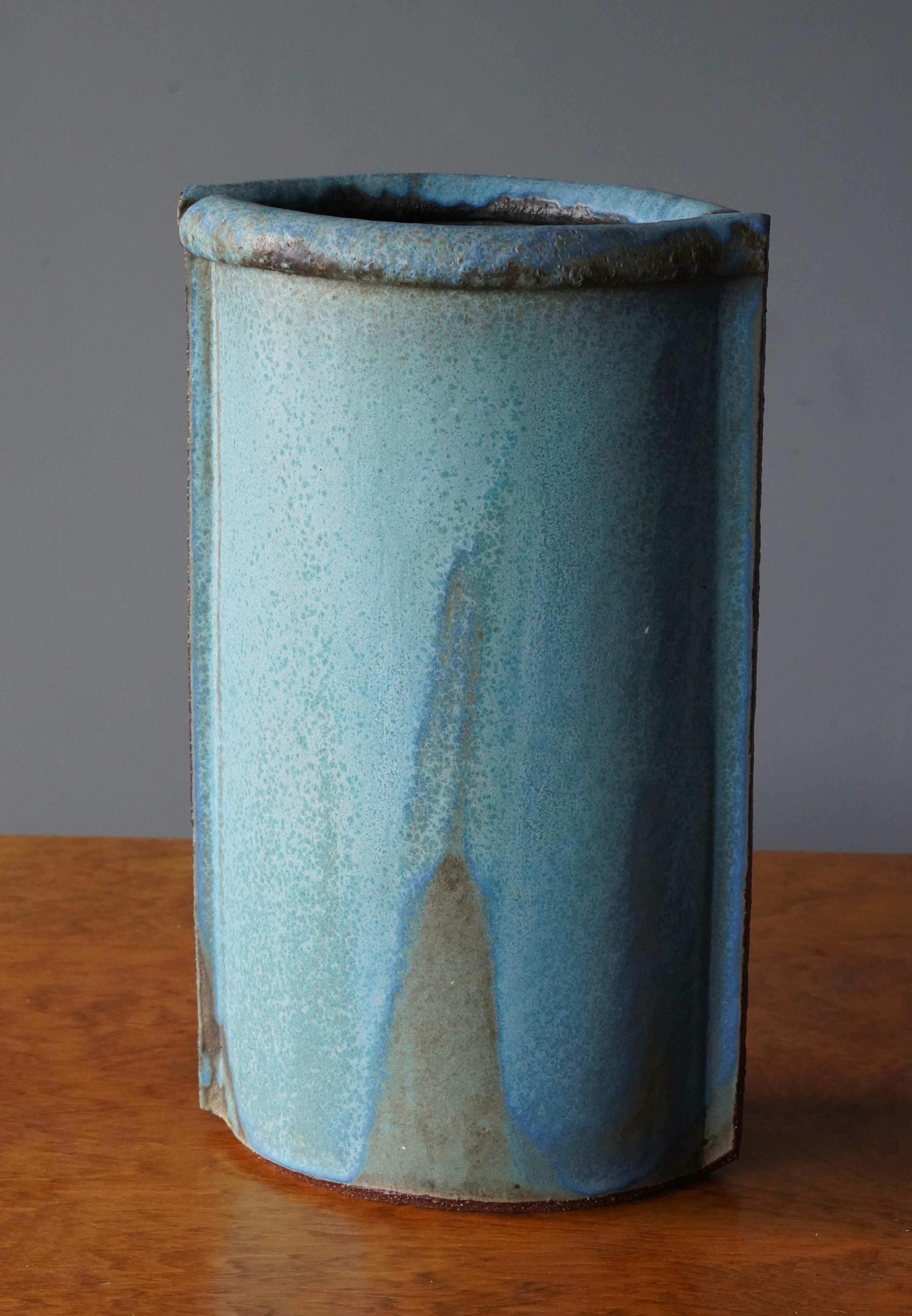Scandinavian Modern Danish Potter, Floor Vase, Blue Glazed Stoneware, Denmark, c. 1960s For Sale
