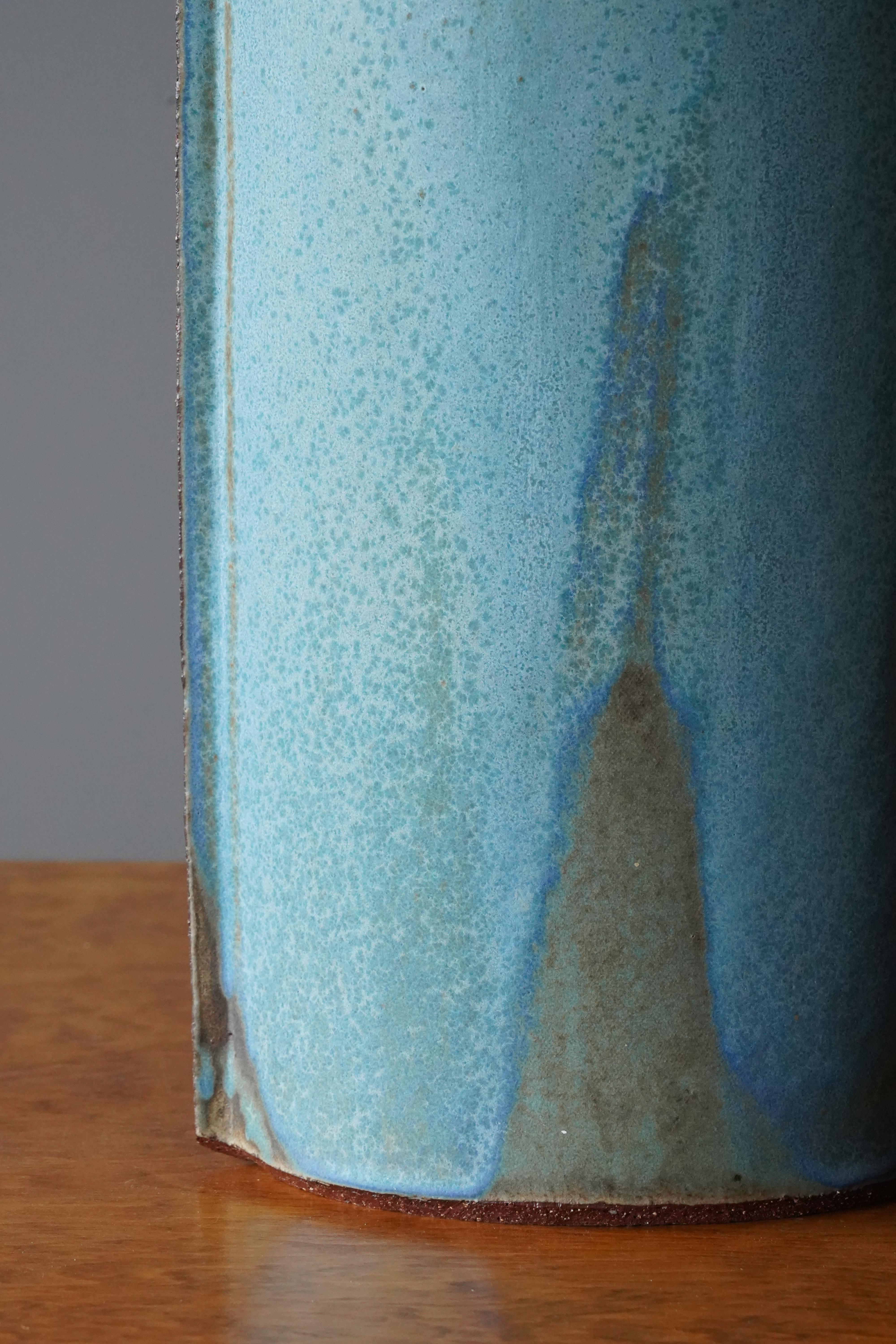 Danish Potter, Floor Vase, Blue Glazed Stoneware, Denmark, c. 1960s In Good Condition For Sale In High Point, NC