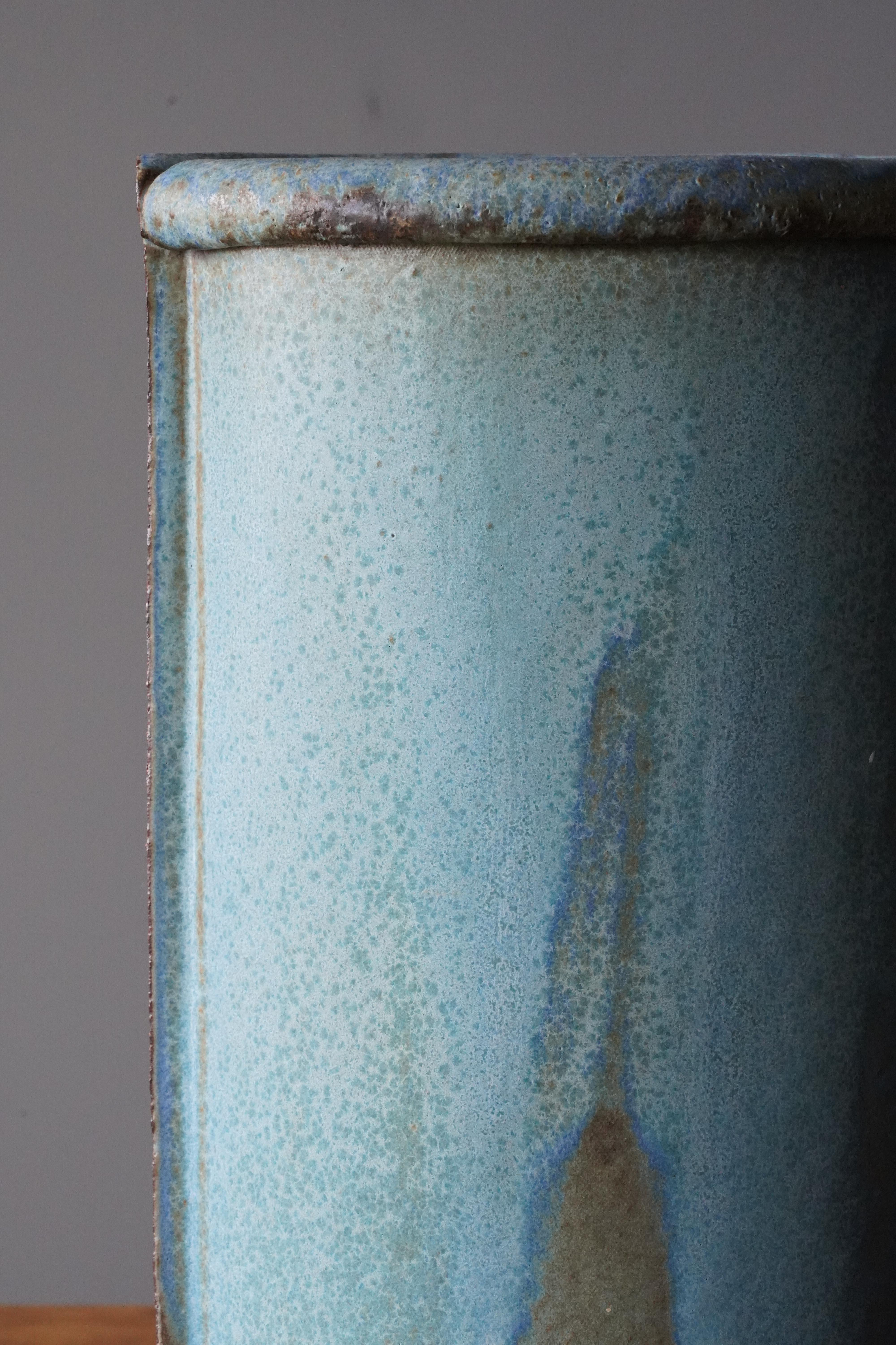 Mid-20th Century Danish Potter, Floor Vase, Blue Glazed Stoneware, Denmark, c. 1960s For Sale