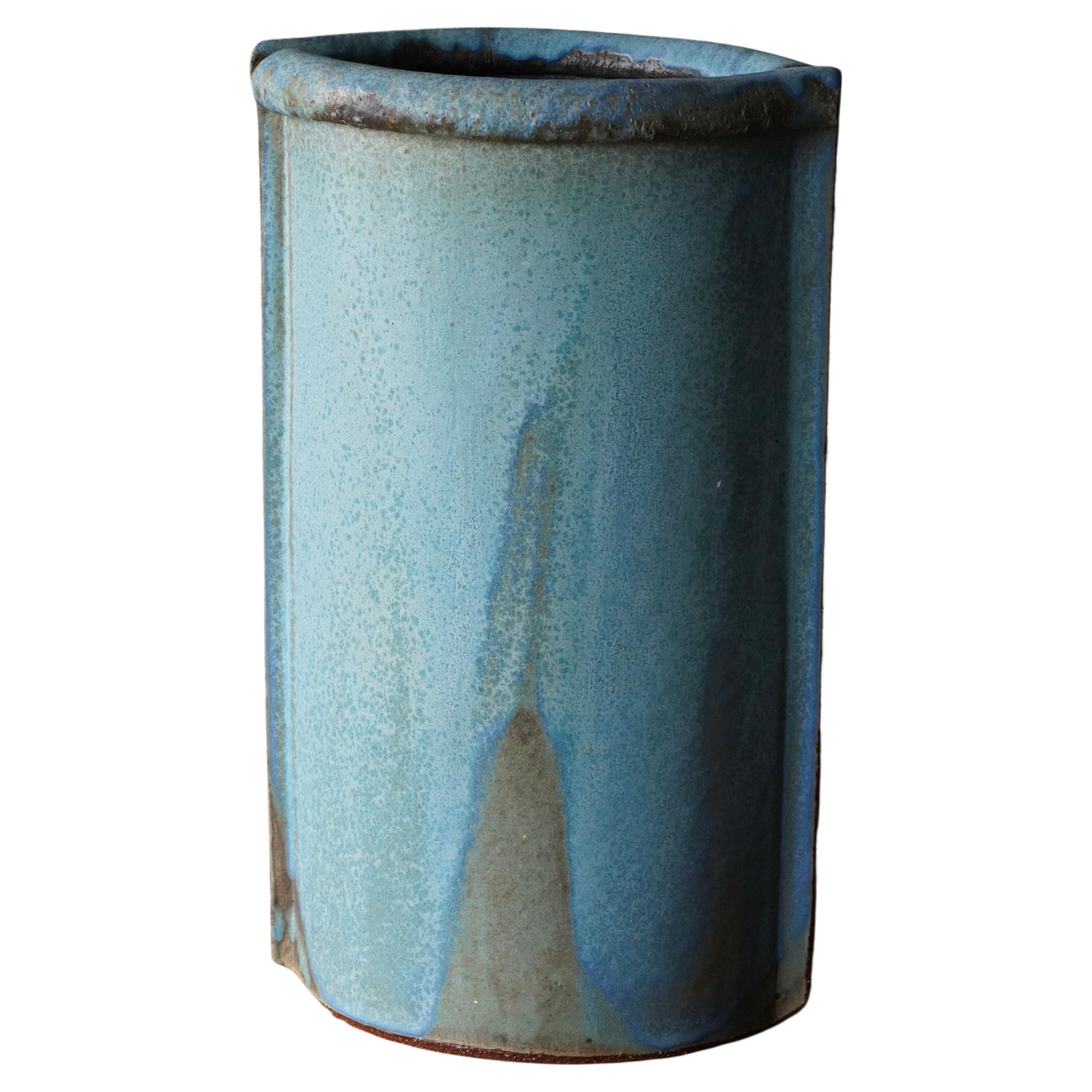 Danish Potter, Floor Vase, Blue Glazed Stoneware, Denmark, c. 1960s For Sale