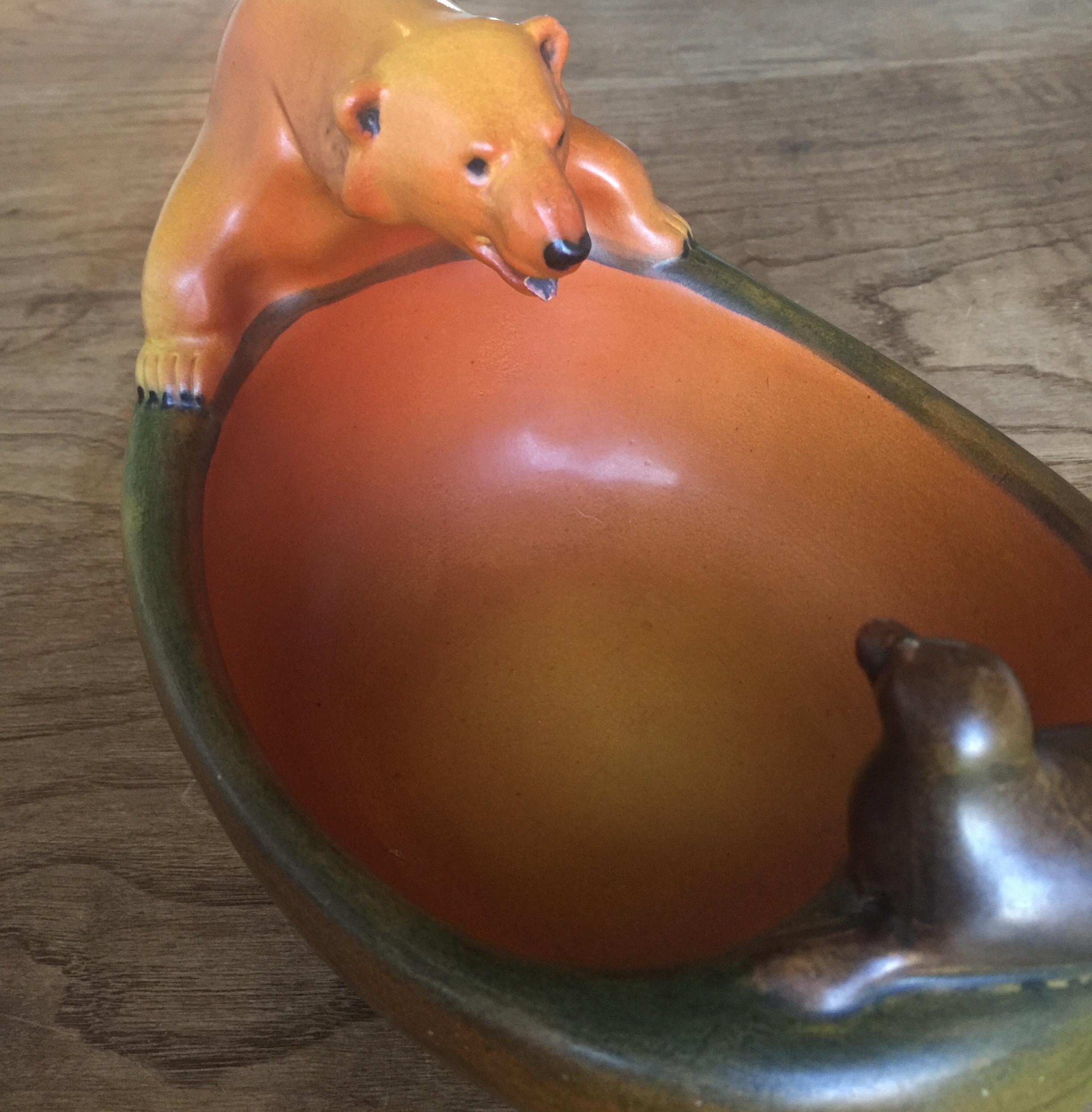 Danish Pottery of Polar Bear and Seal by Charles Arvesen for Ipsens, circa 1909 7