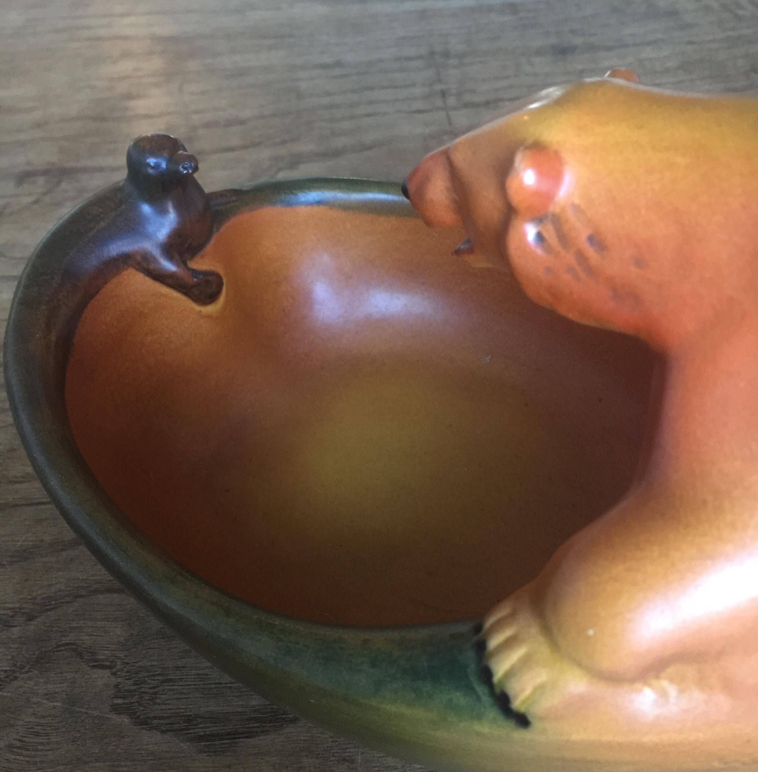 Art Nouveau Danish Pottery of Polar Bear and Seal by Charles Arvesen for Ipsens, circa 1909