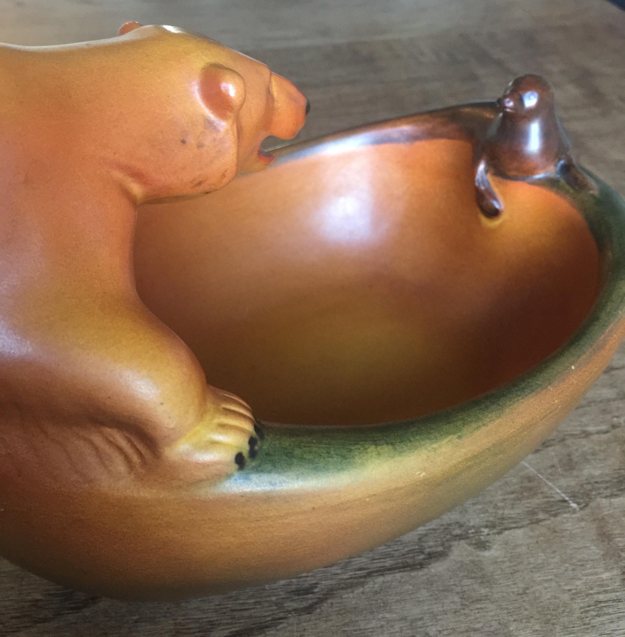 Danish Pottery of Polar Bear and Seal by Charles Arvesen for Ipsens, circa 1909 In Good Condition In Heathfield, East Sussex