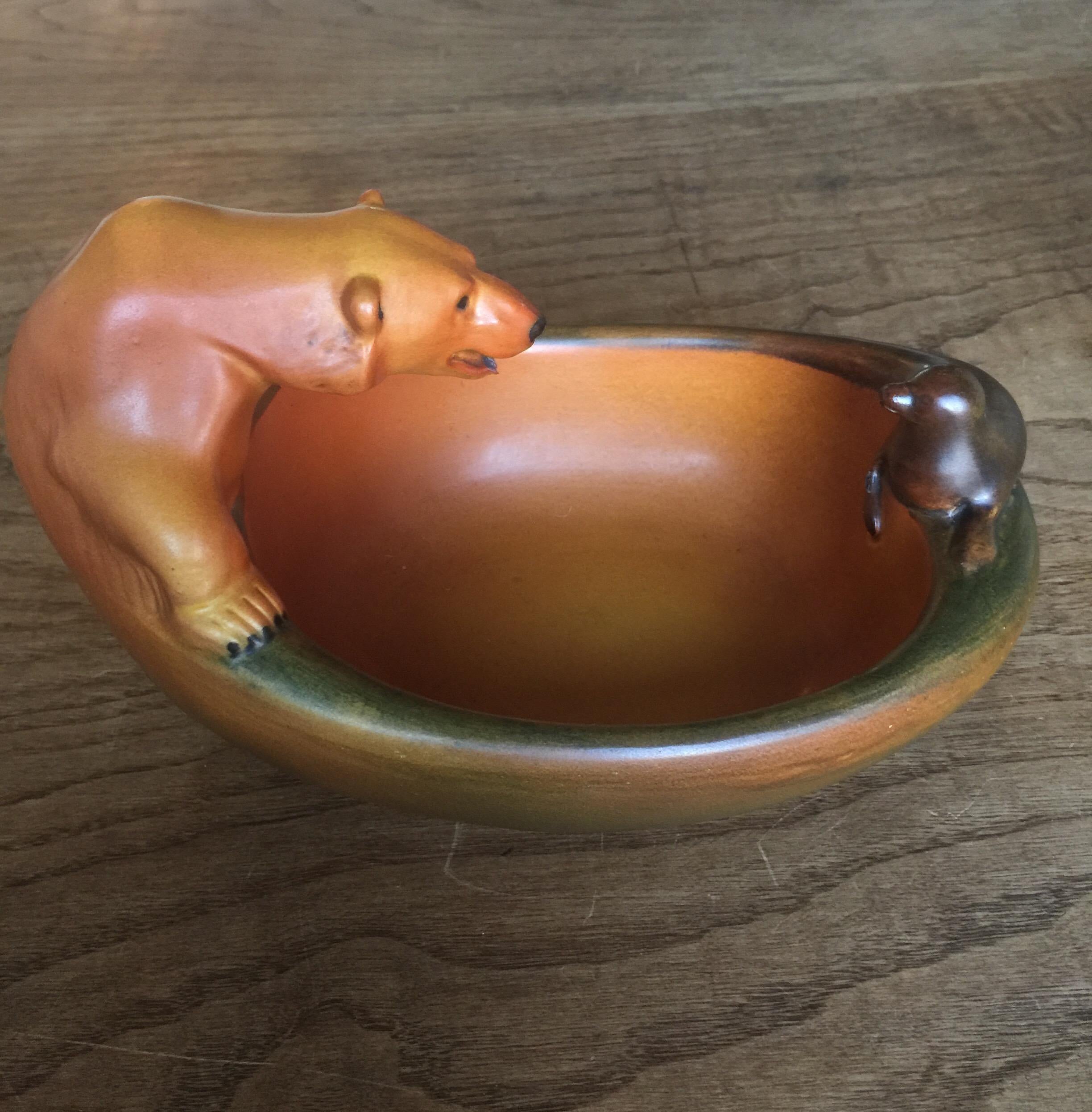 Early 20th Century Danish Pottery of Polar Bear and Seal by Charles Arvesen for Ipsens, circa 1909