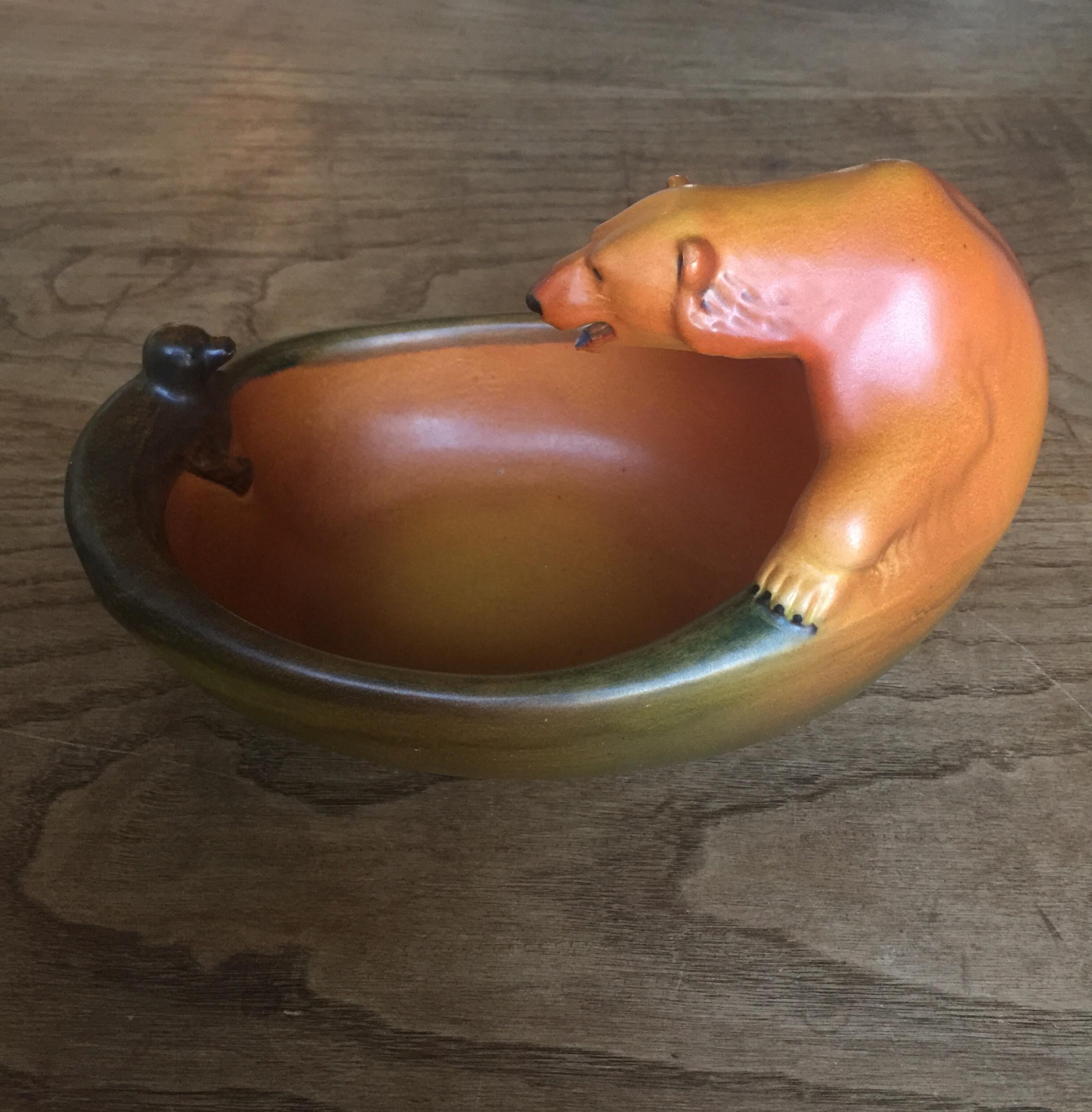 Danish Pottery of Polar Bear and Seal by Charles Arvesen for Ipsens, circa 1909 1