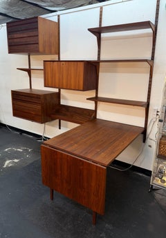 Danish Poul Cadovius Royal System 3 Bay Teak Wall Unit with Desk, Refinished