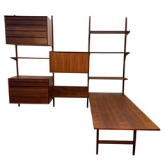 Danish Poul Cadovius Royal System 3 Bay Teak Wall Unit with Desk, Refinished