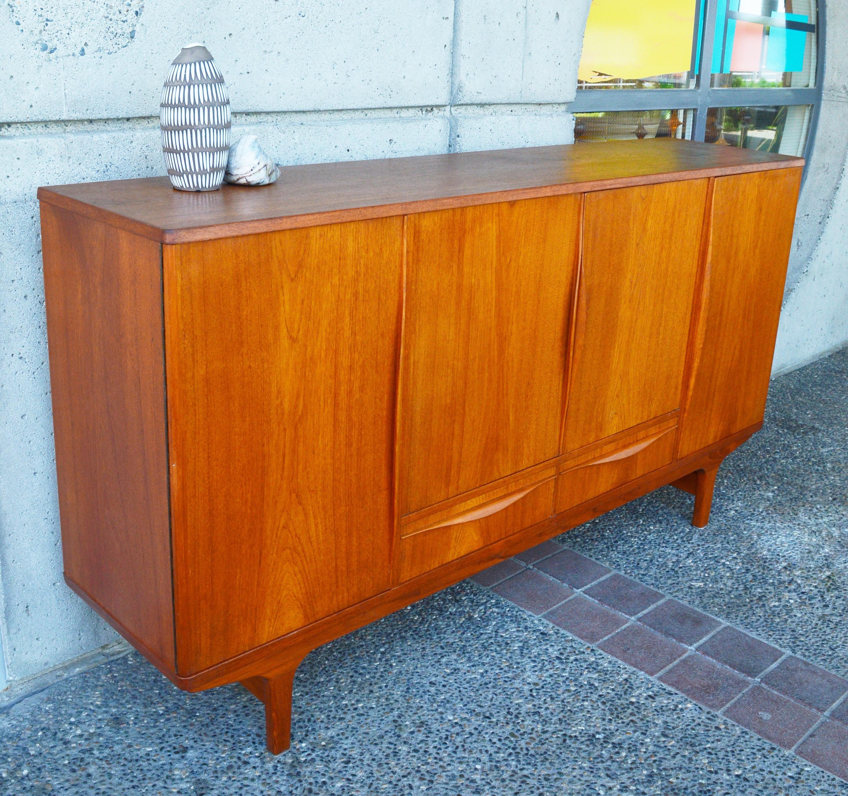 Mid-20th Century Danish Quality Teak Taller Credenza with Flared Pulls by Lyby Mobler, 1960s