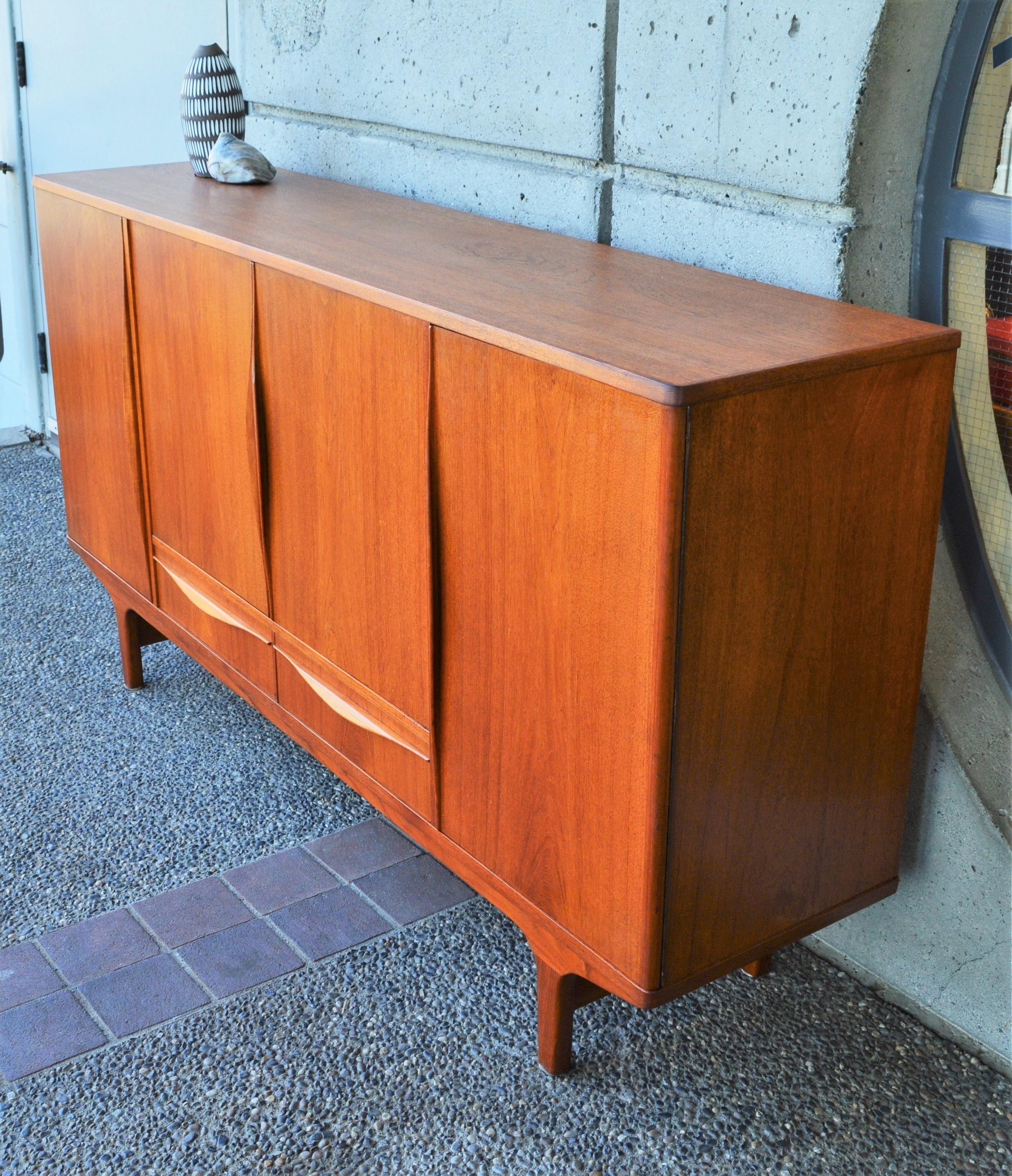 Mid-Century Modern Danish Quality Teak Taller Credenza with Flared Pulls by Lyby Mobler, 1960s