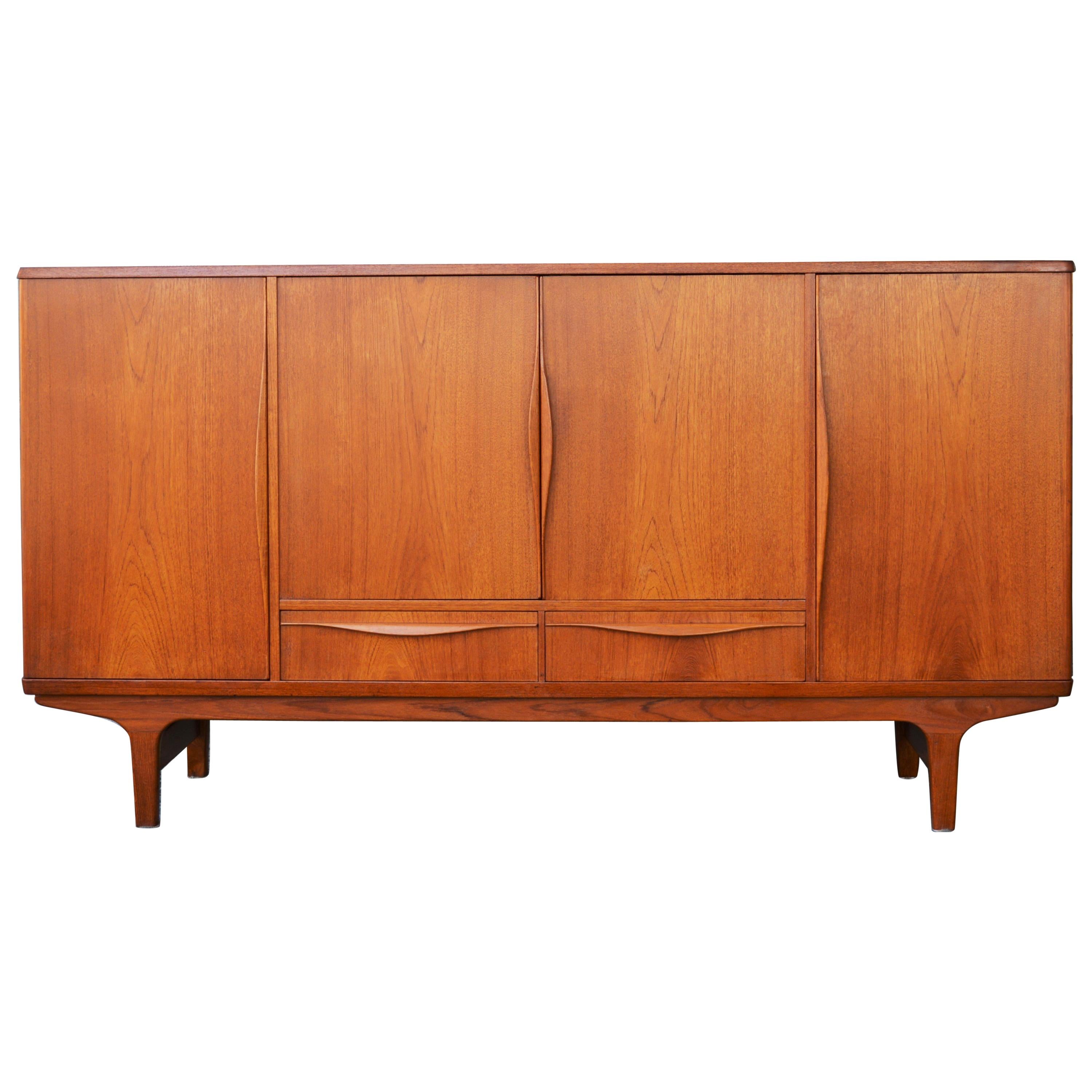 Danish Quality Teak Taller Credenza with Flared Pulls by Lyby Mobler, 1960s