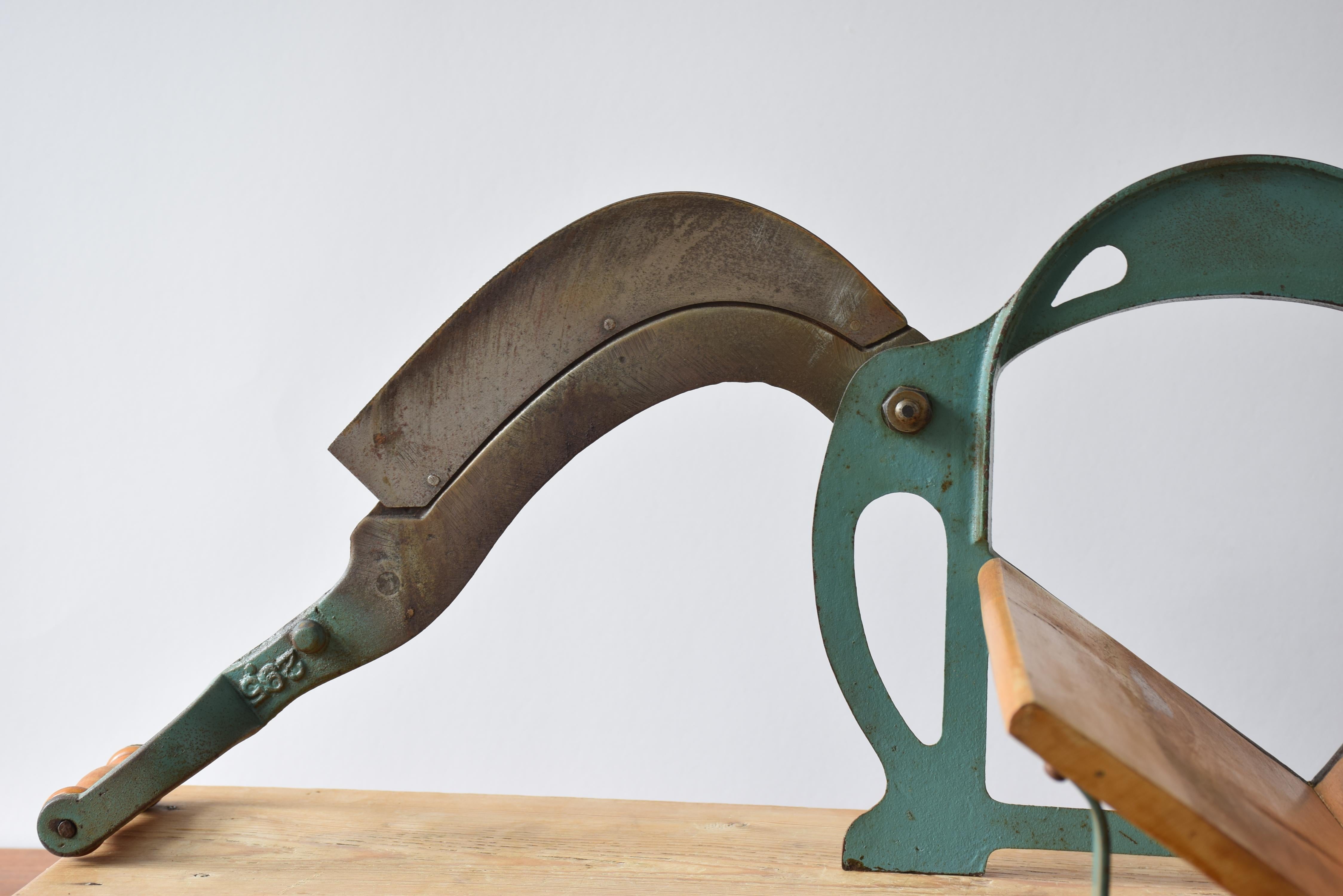 Steel Danish Raadvad Bread Slicer Art Nouveau Style in Blue with Great Patina, 1920s For Sale