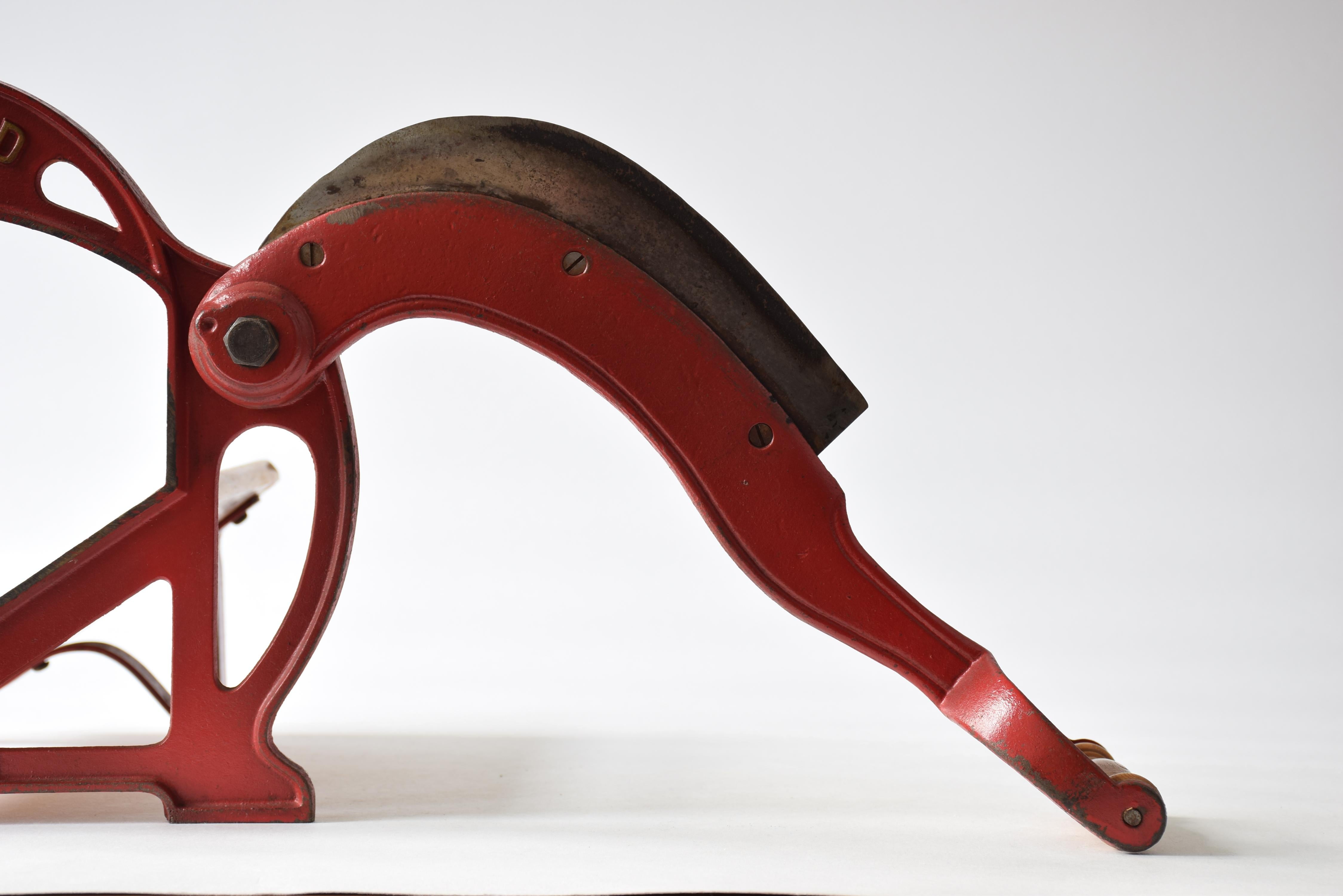 Danish Raadvad Bread Slicer Art Nouveau Style in Red with Great Patina, 1920s For Sale 1