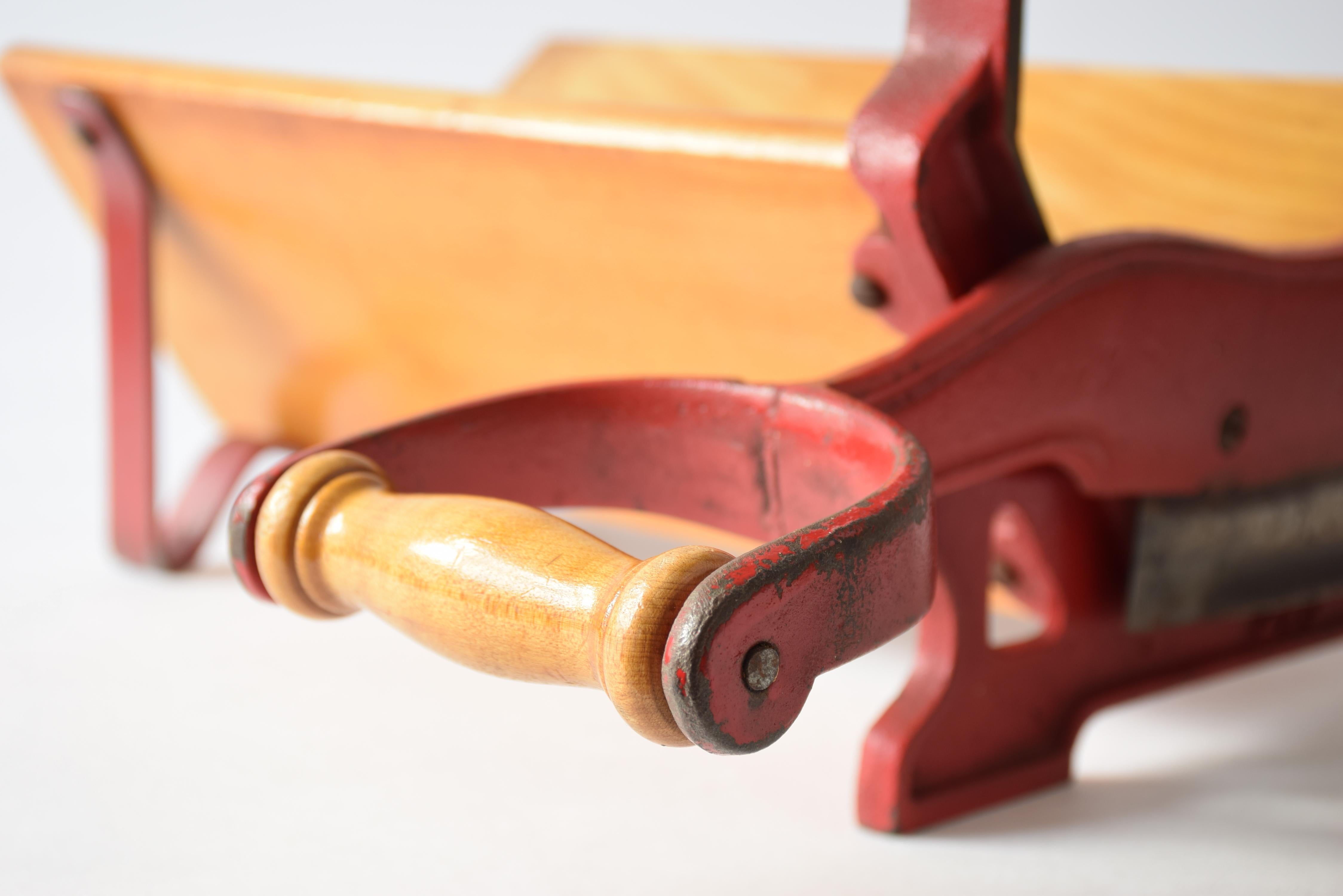 Danish Raadvad Bread Slicer Art Nouveau Style in Red with Great Patina, 1920s For Sale 3