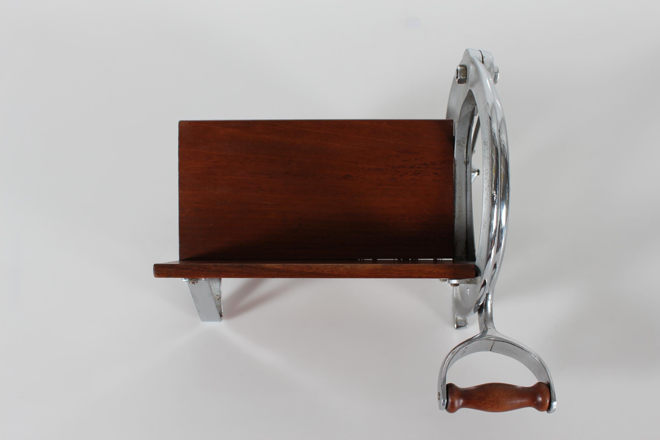 Danish Raadvad Bread Slicer Model 294 Long Version Chromium and Mahogany 1950s For Sale 5