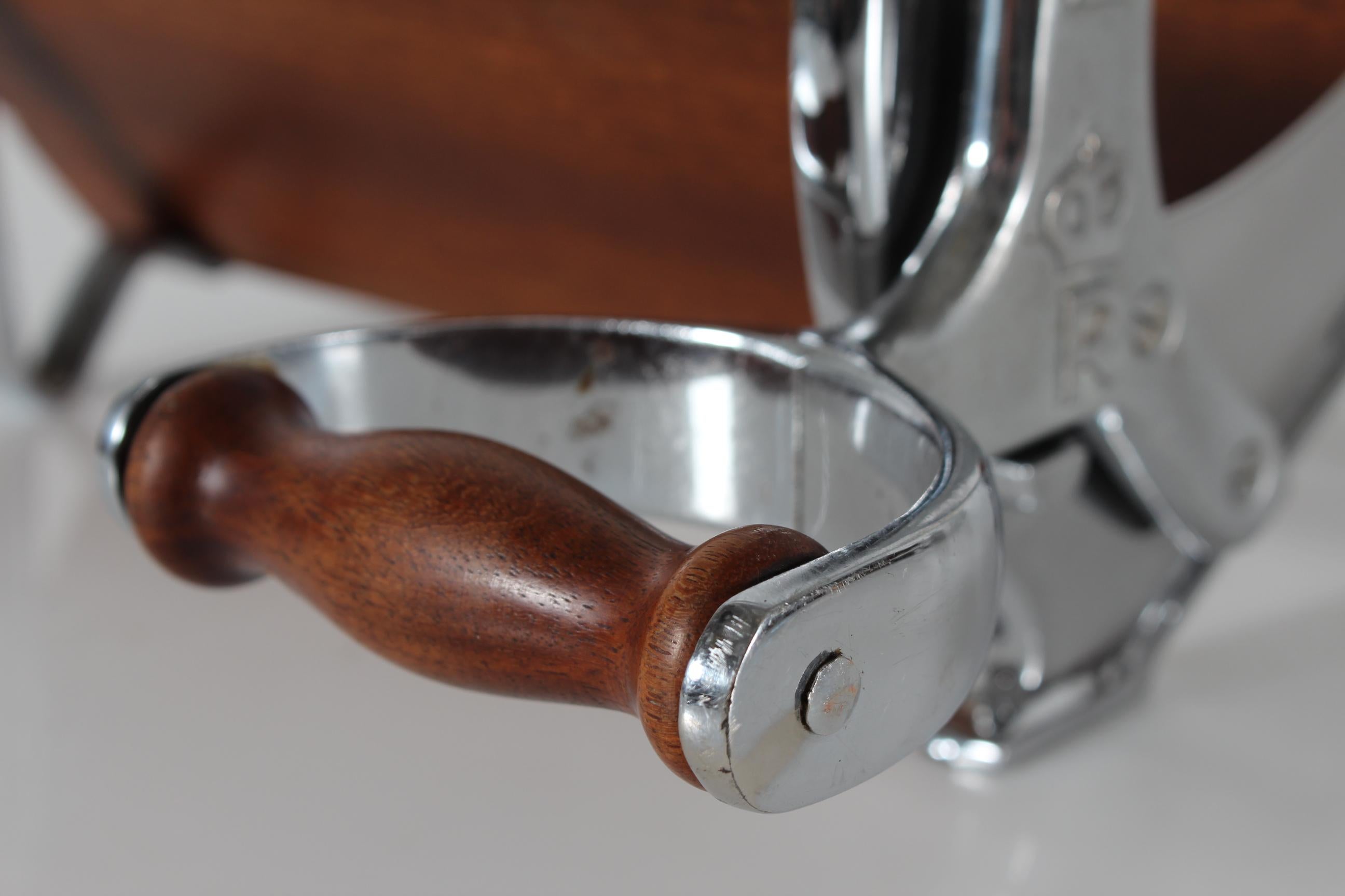 Mid-Century Modern Danish Raadvad Bread Slicer Model 294 Long Version Chromium and Mahogany 1950s For Sale