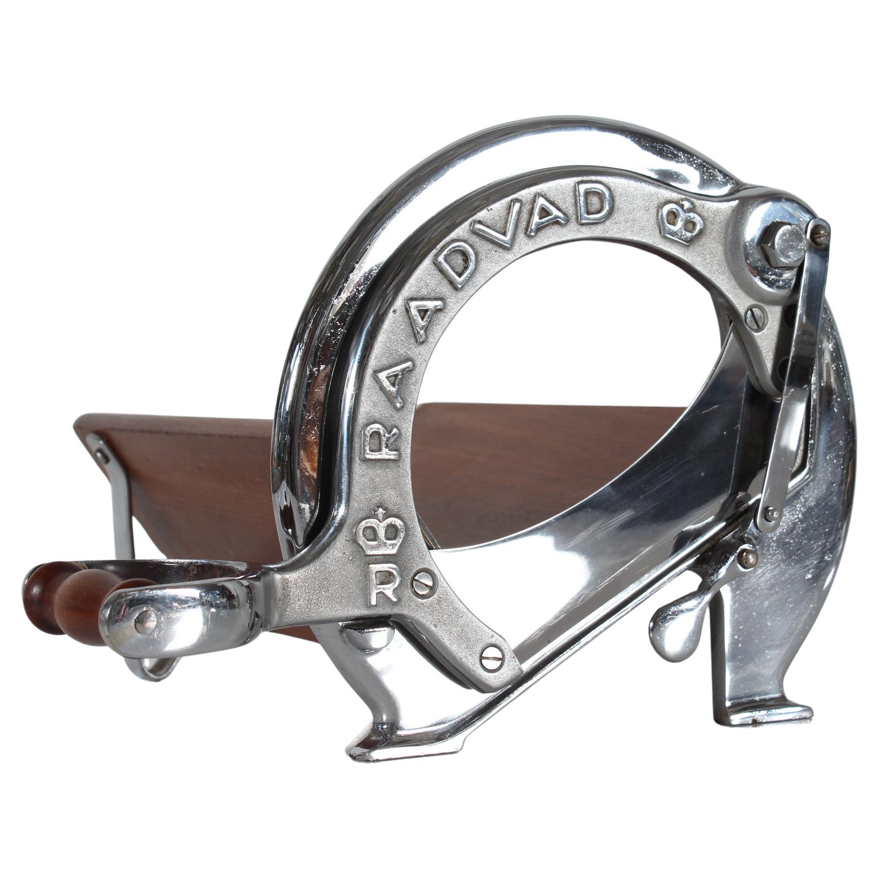Danish Raadvad Bread Slicer Model 294 Long Version Chromium and Mahogany 1950s For Sale