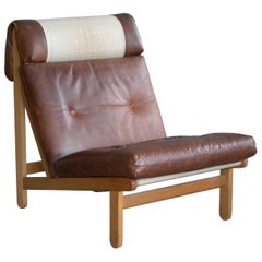Sedia Easy Lounge "Rag" danese in Oak e pelle di Bernt Petersen