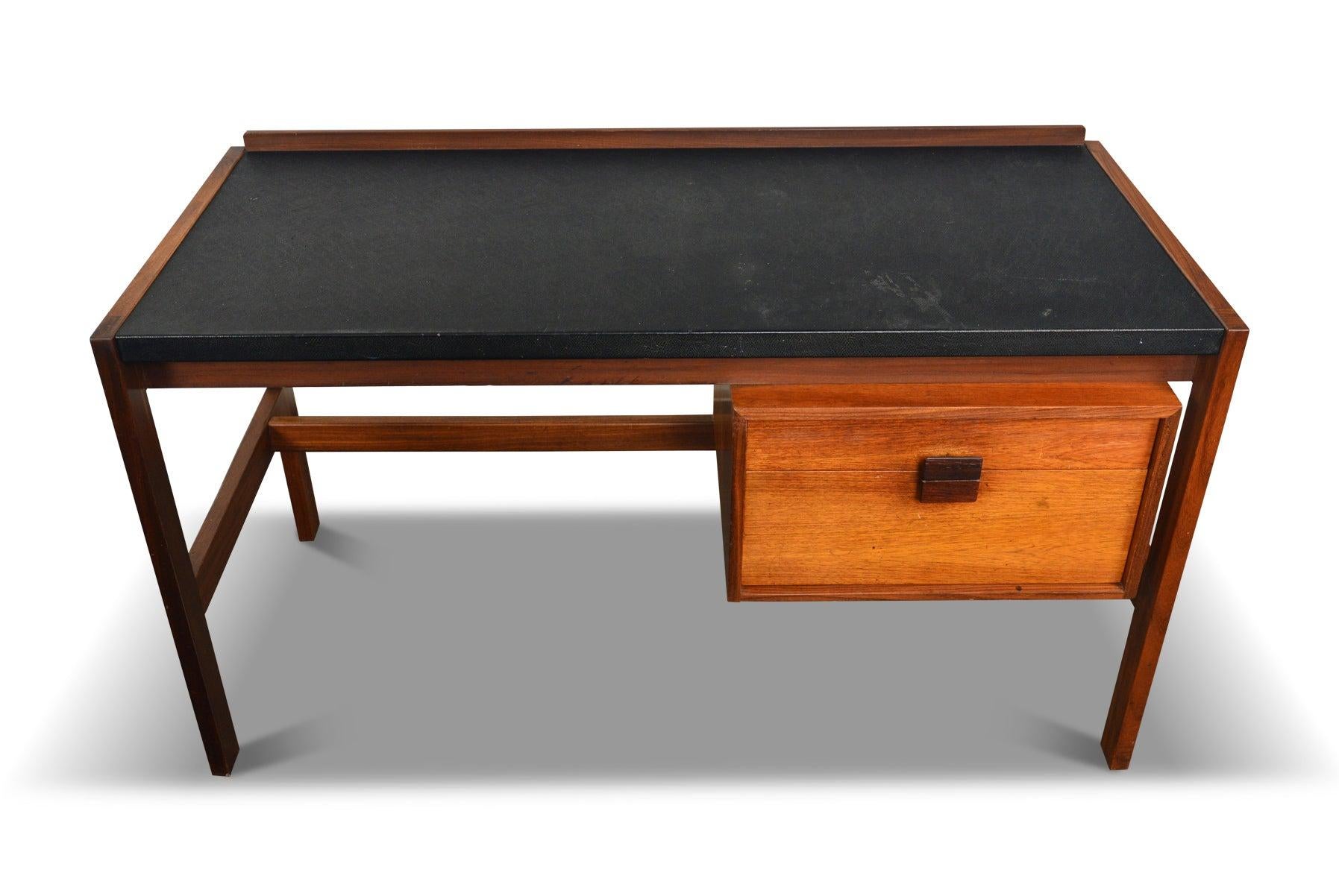 Rosewood Danish Range Teak + Leather Desk by Ib Kofod Larsen