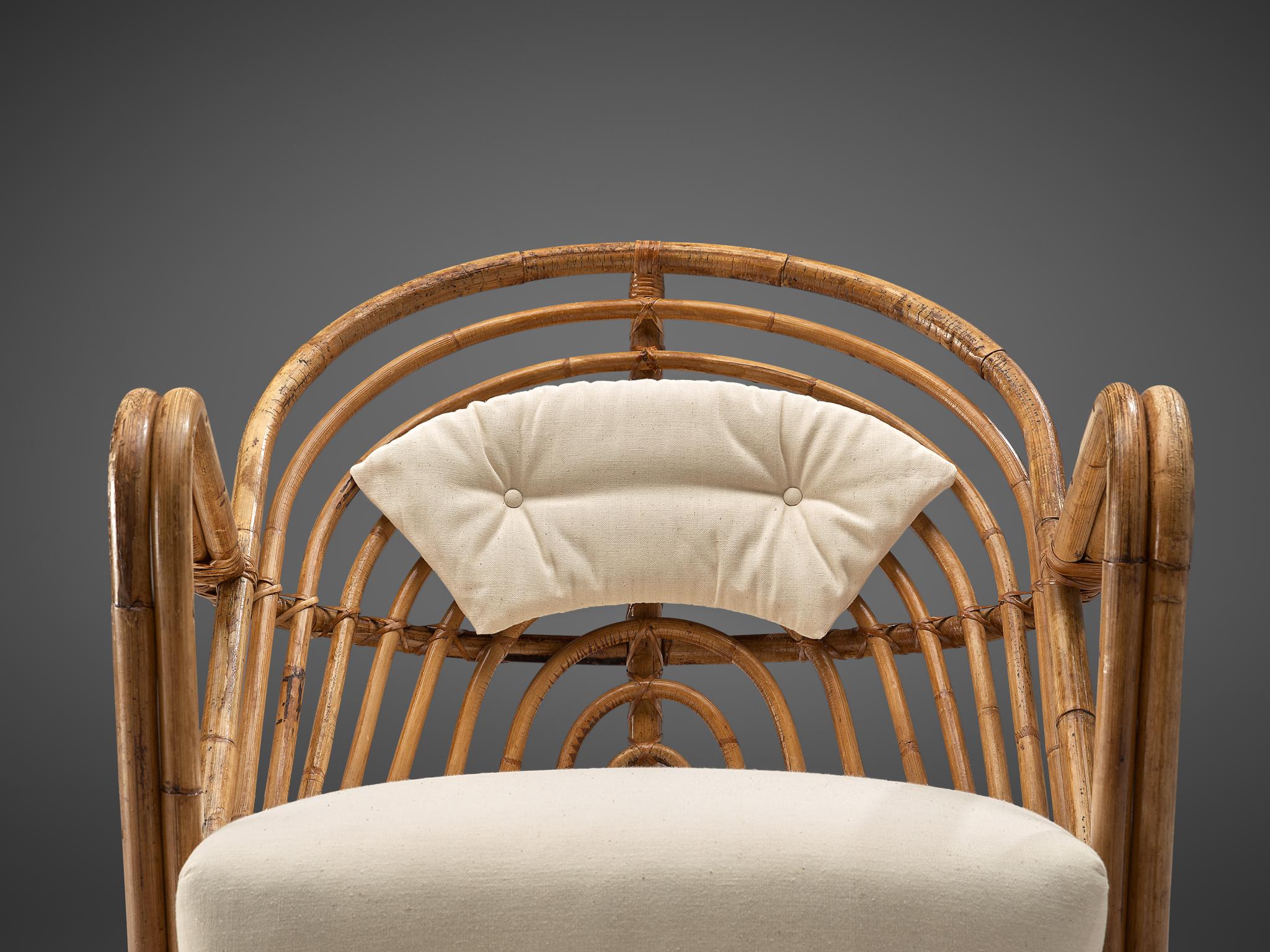 Danish Rattan Lounge Set with Eggshell White Upholstery, 1940s 4