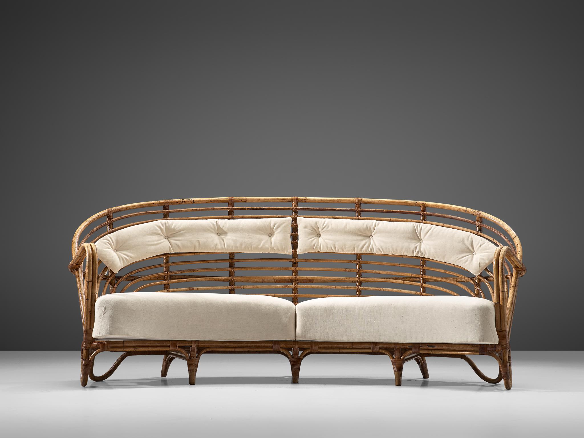 Mid-20th Century Danish Rattan Lounge Set with Eggshell White Upholstery, 1940s