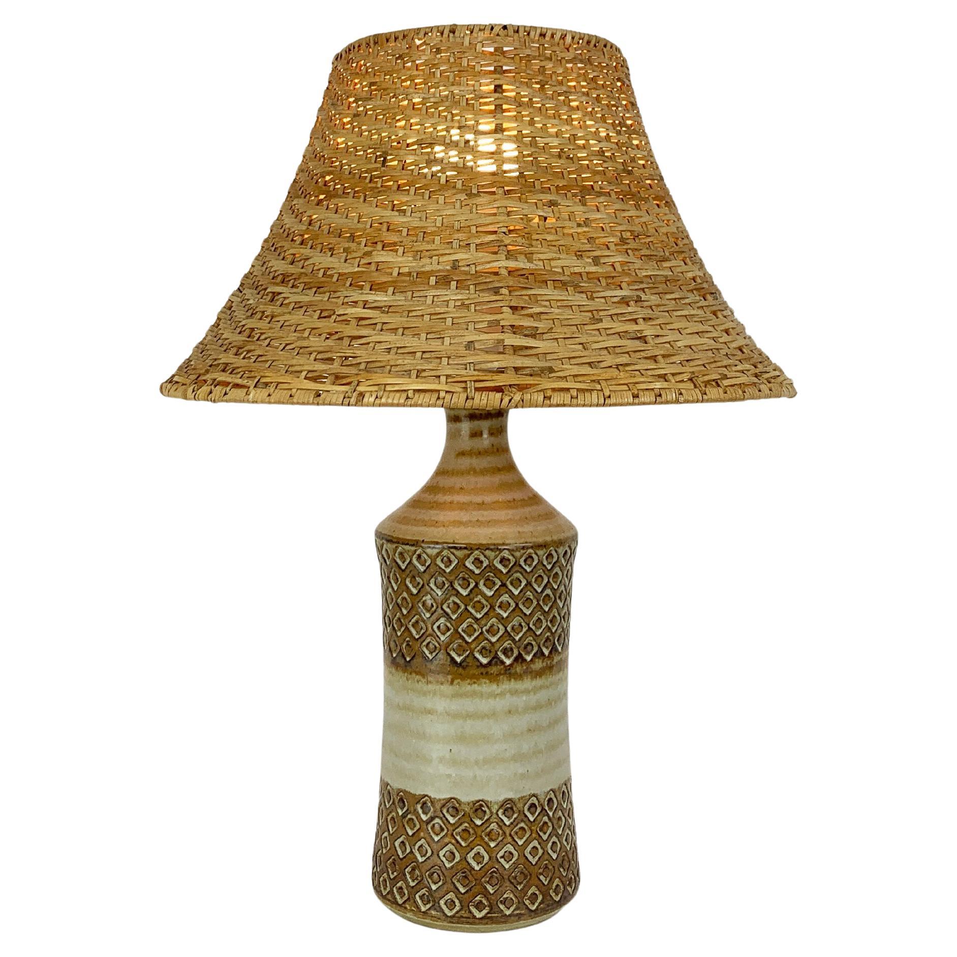 Dänische Rattan Steingut Tischlampe Søholm Stentøj Keramik Organic Mid-Century
