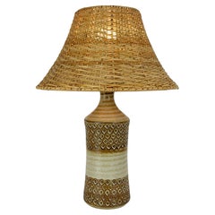 Danish Rattan stoneware table lamp Søholm Stentøj Ceramic Organic Mid-Century