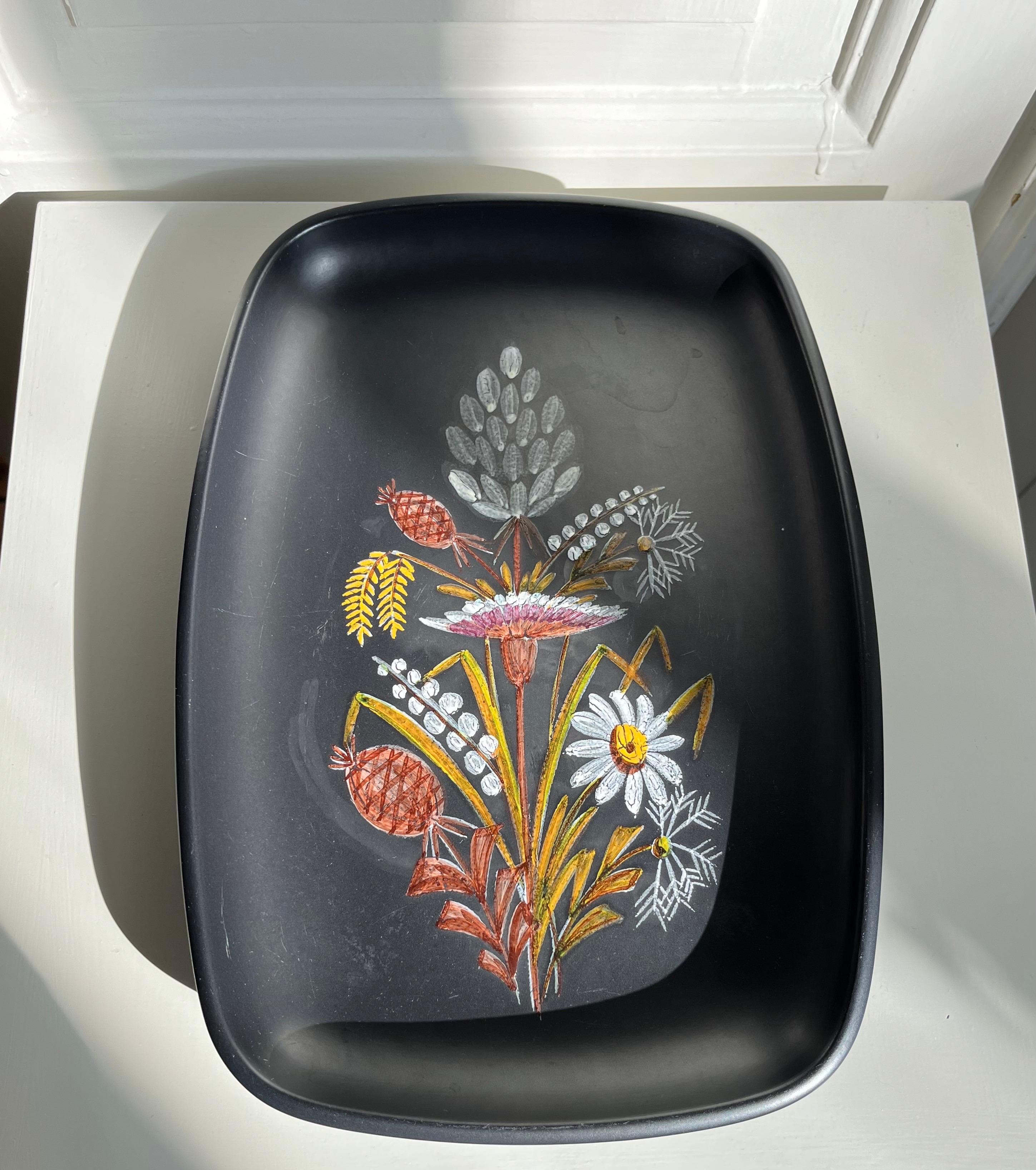 Mid-Century Modern Plat danois Ravnild du milieu du siècle dernier avec décorations florales, années 1960 en vente