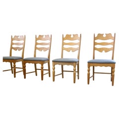 Danish Razorblade Highback Chairs in Light Oak by Henning Kjærnulf, 1960s, Set 4
