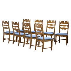 Danish Razorblade Highback Chairs in Light Oak by Henning Kjærnulf, 1960s, Set 8
