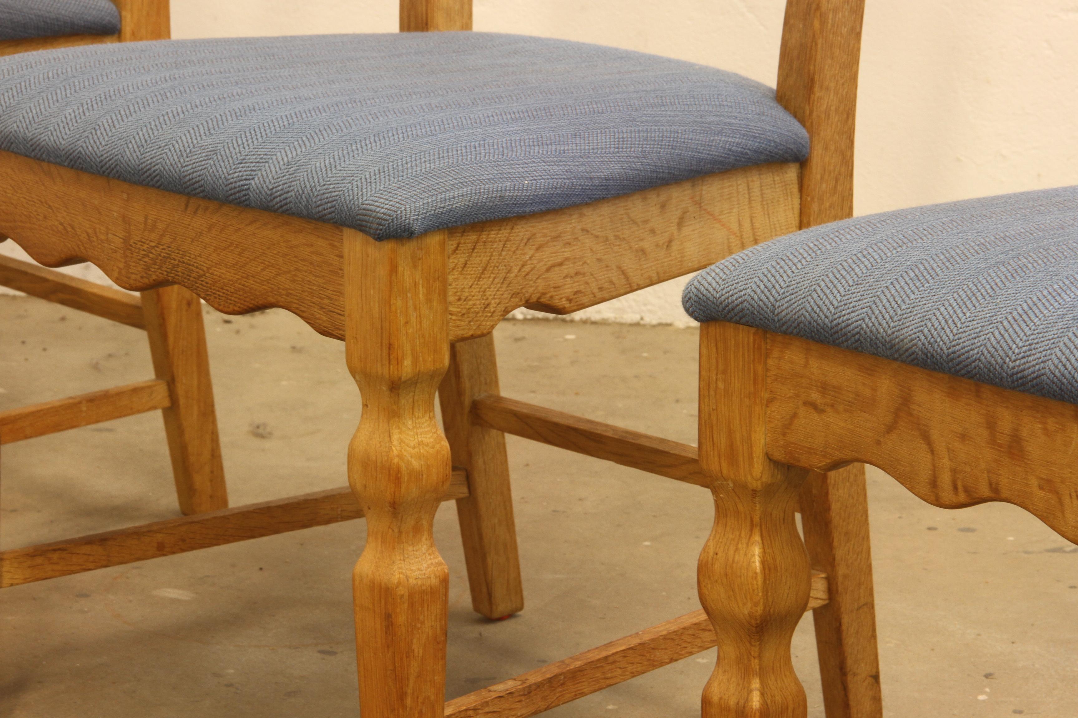 Sedie danese Razorblade Highback in Oak Light di Henning Kjærnulf, anni '60, set 8 in vendita 3