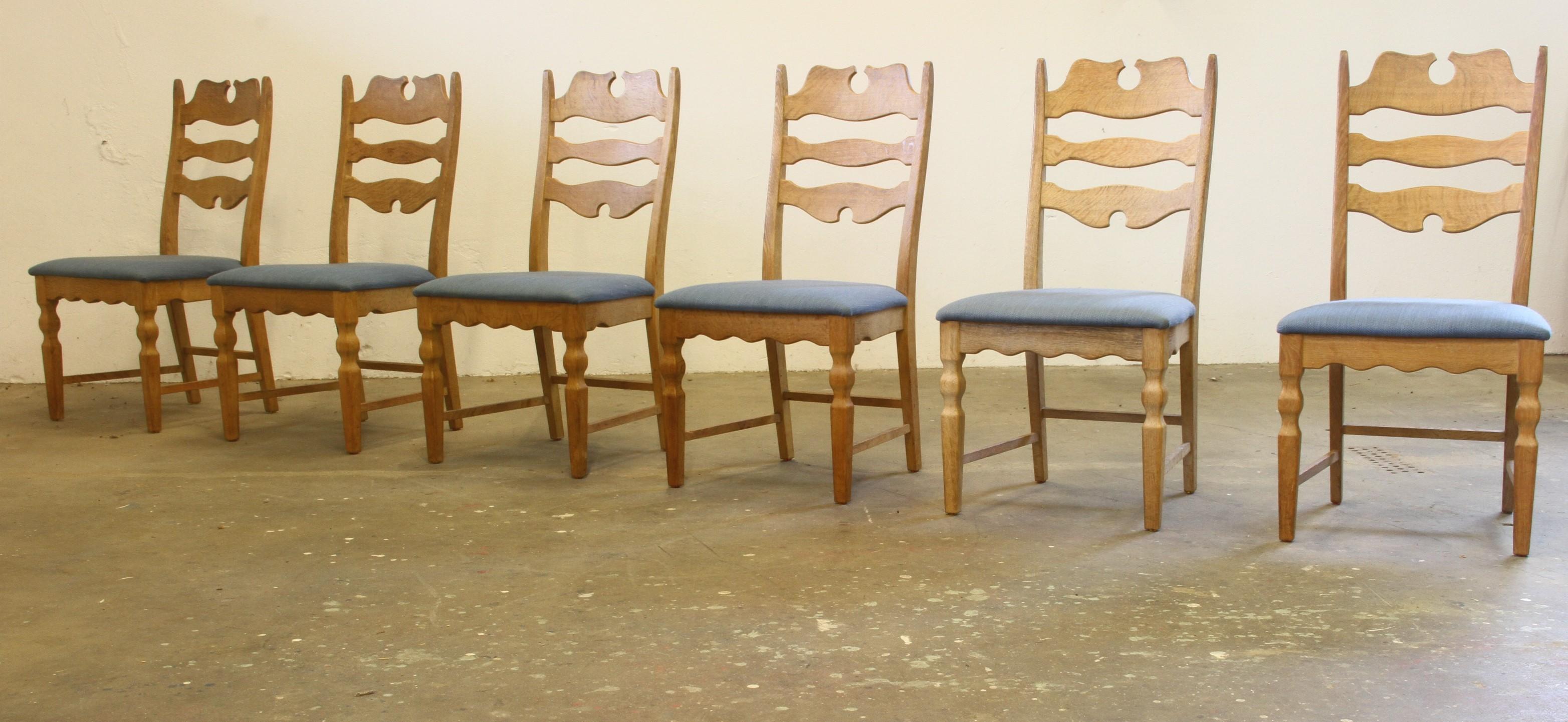Sedie danese Razorblade Highback in Oak Light di Henning Kjærnulf, anni '60, set 8 in vendita 5
