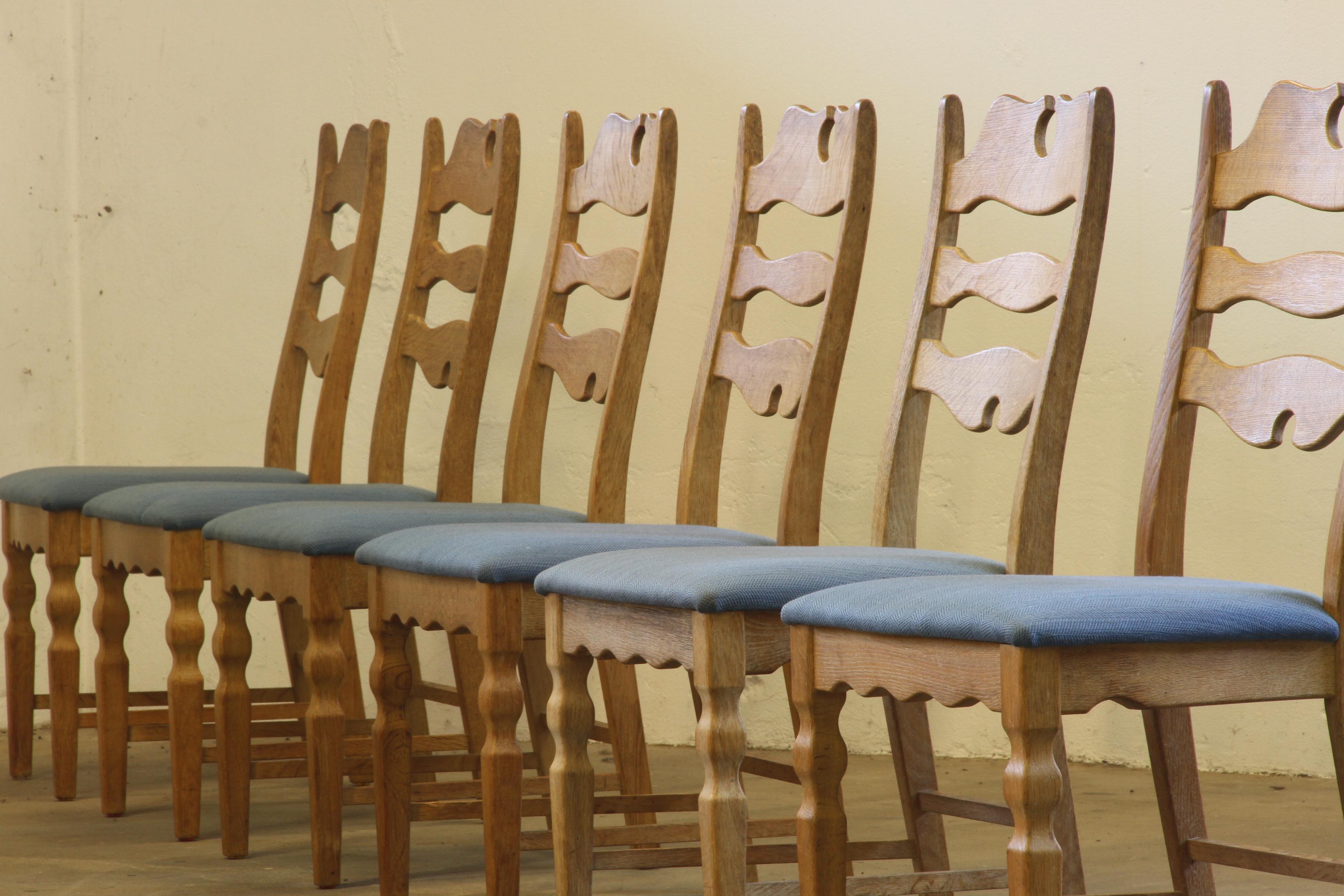 Mid-Century moderno Sedie danese Razorblade Highback in Oak Light di Henning Kjærnulf, anni '60, set 8 in vendita