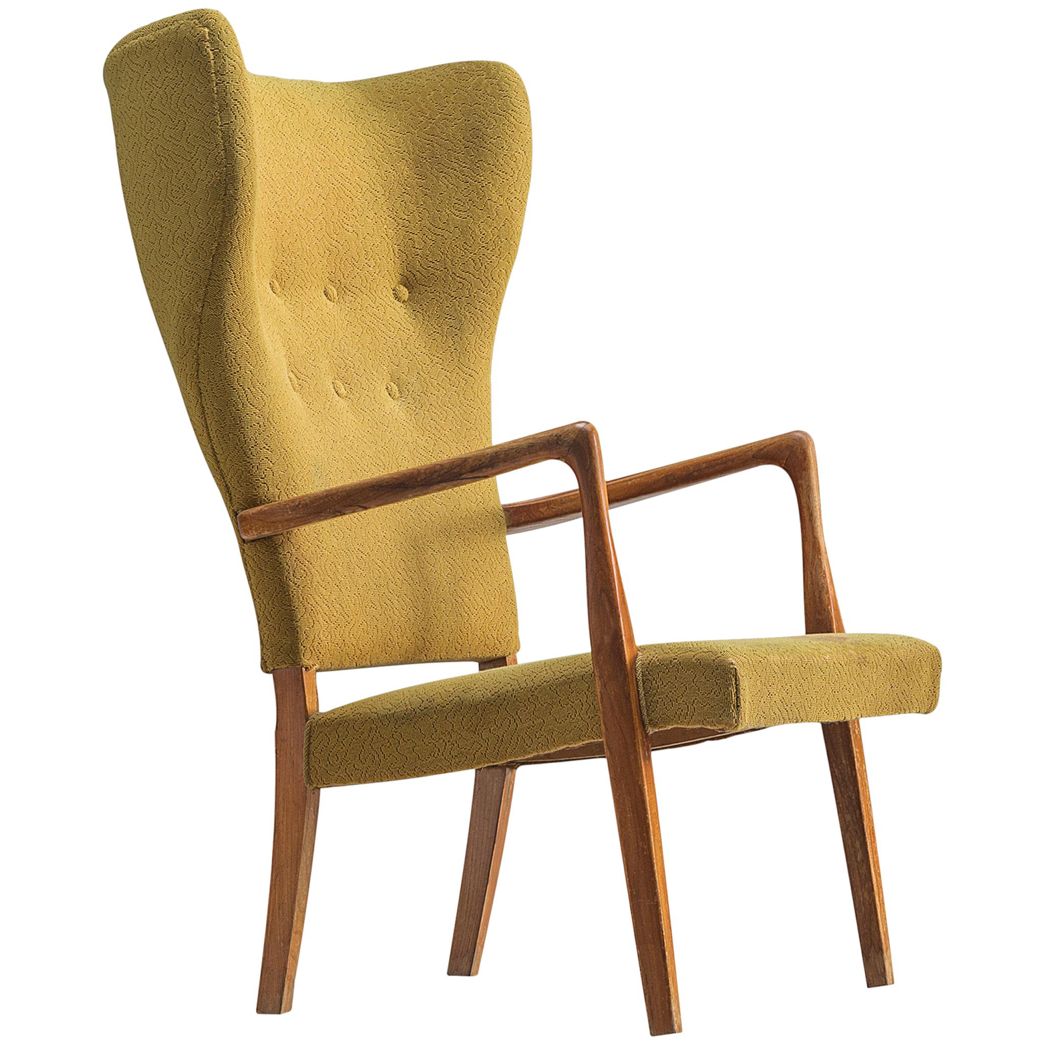 Danish Wingback Chair with Original Upholstery