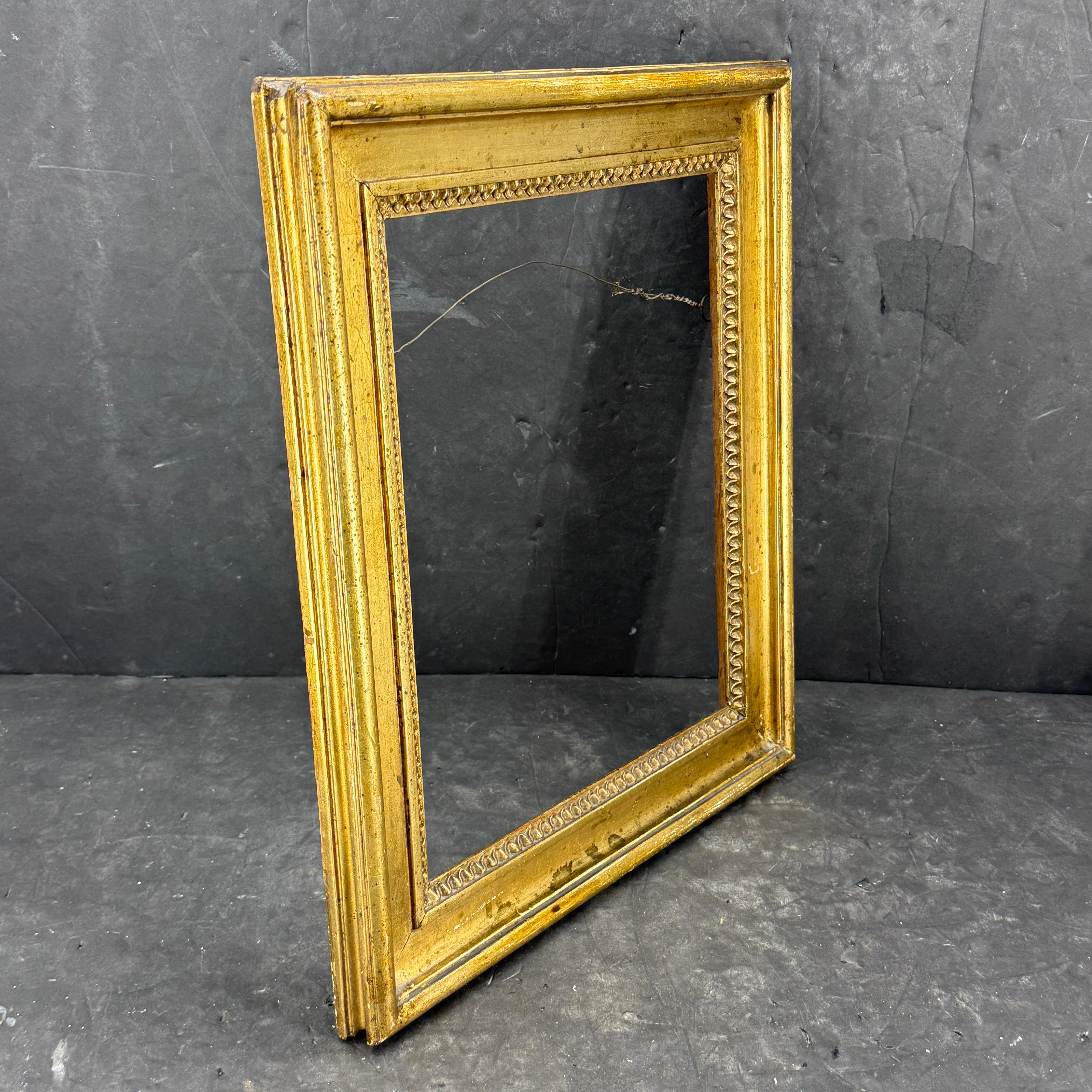 Hand-Carved Danish Rectangular Empire Wood Gilt Gold Art Frame For Sale