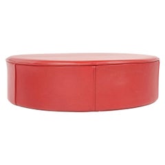 Danish Red Leather Pouf by Ivan Schlechter