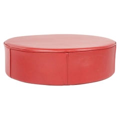 Danish Red Leather Pouf by Ivan Schlechter