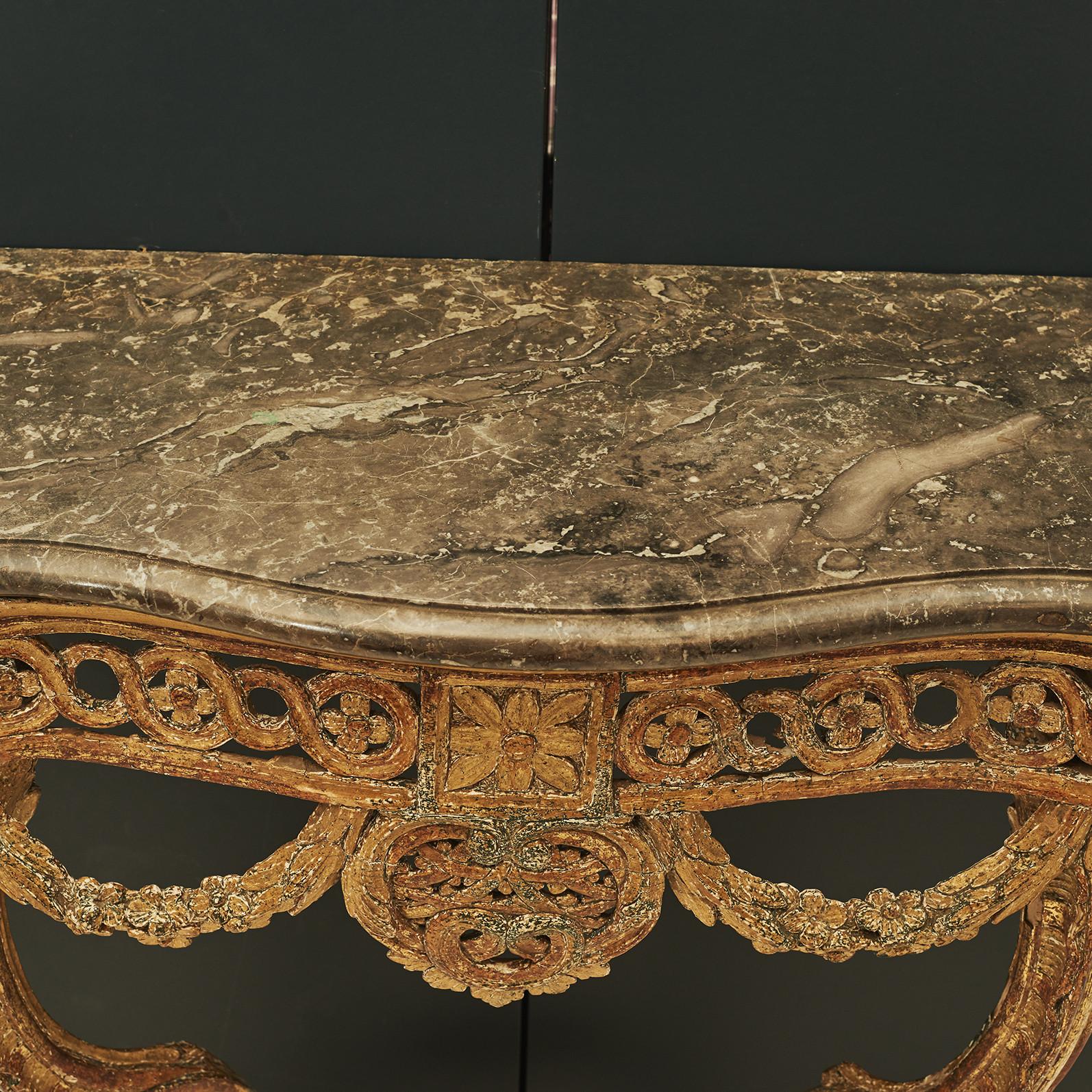 European Danish Regency Console Table with Grey Marble Top