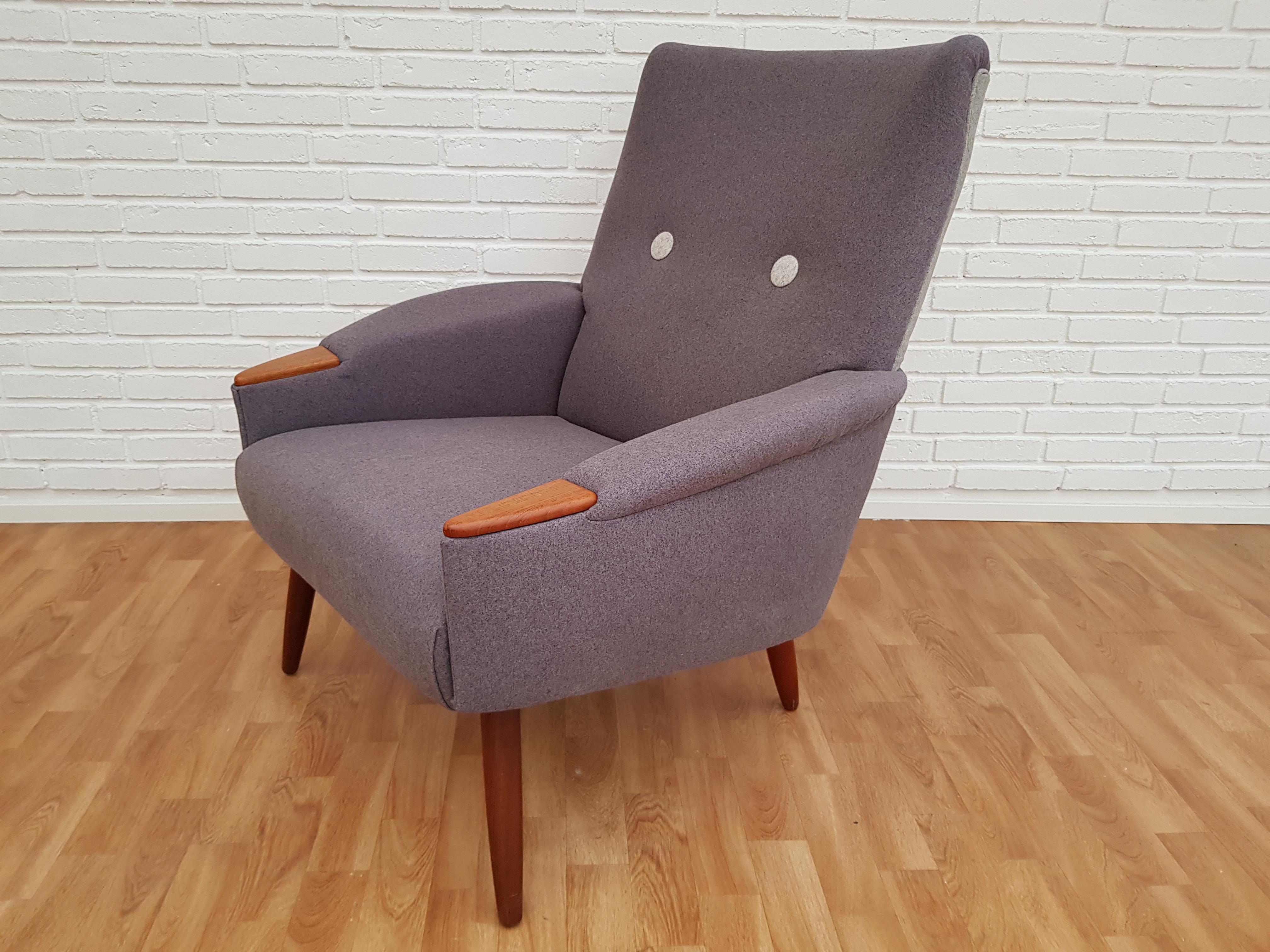 Danish Retro Lounge Chair, Nails and Legs Teakwood, Completely Restored In Good Condition For Sale In Tarm, DK