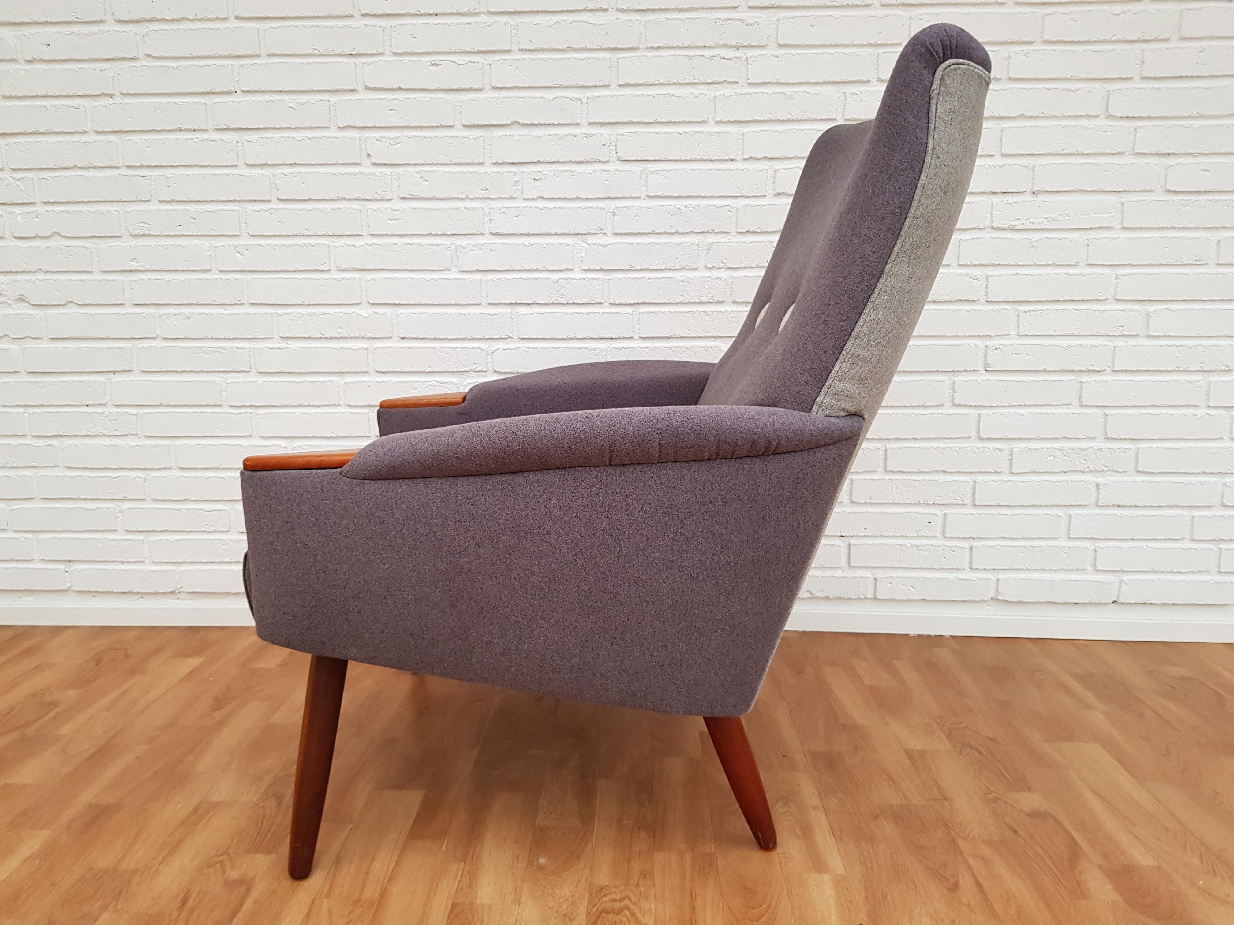 Mid-20th Century Danish Retro Lounge Chair, Nails and Legs Teakwood, Completely Restored For Sale
