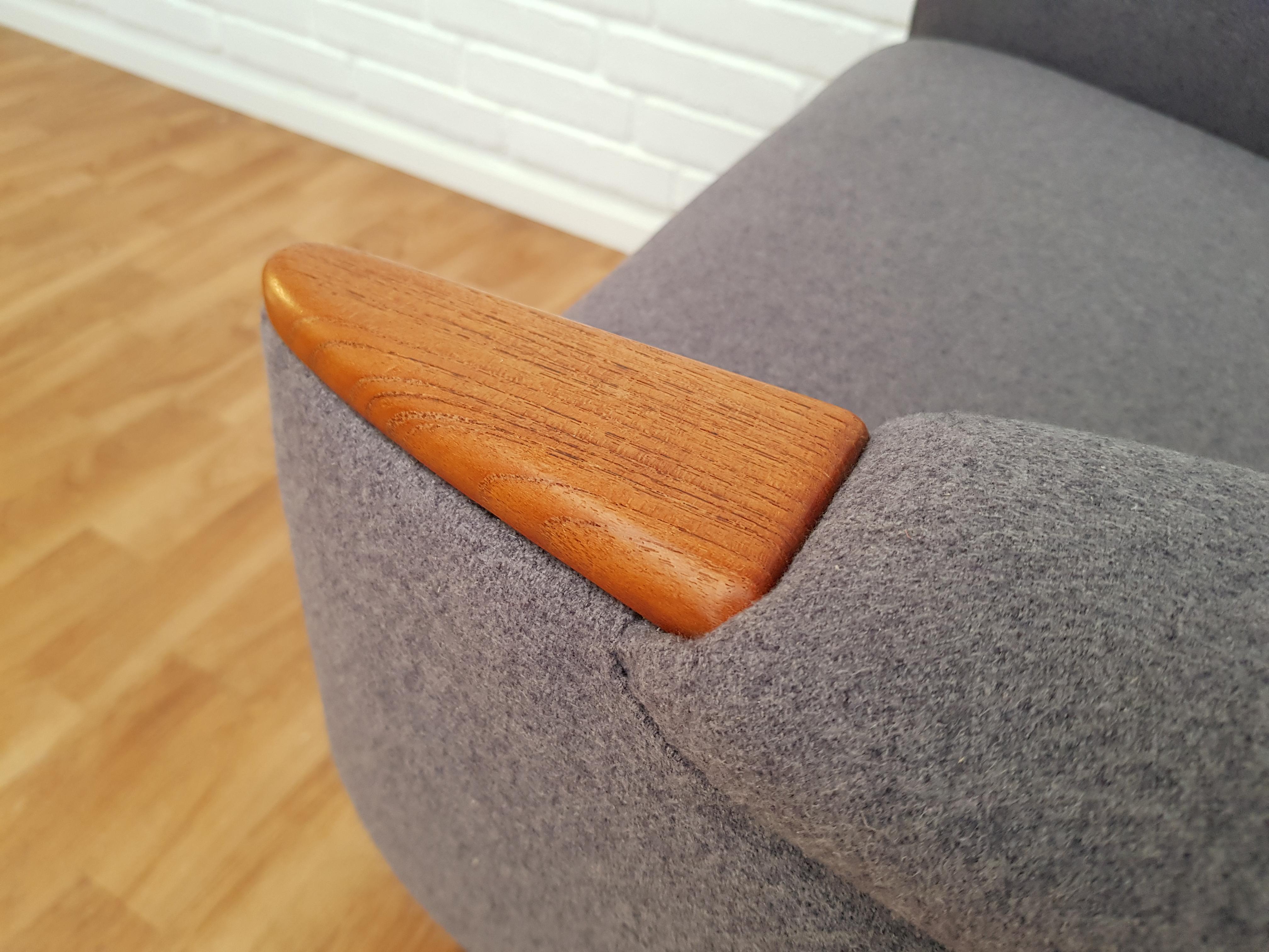 Fabric Danish Retro Lounge Chair, Nails and Legs Teakwood, Completely Restored For Sale