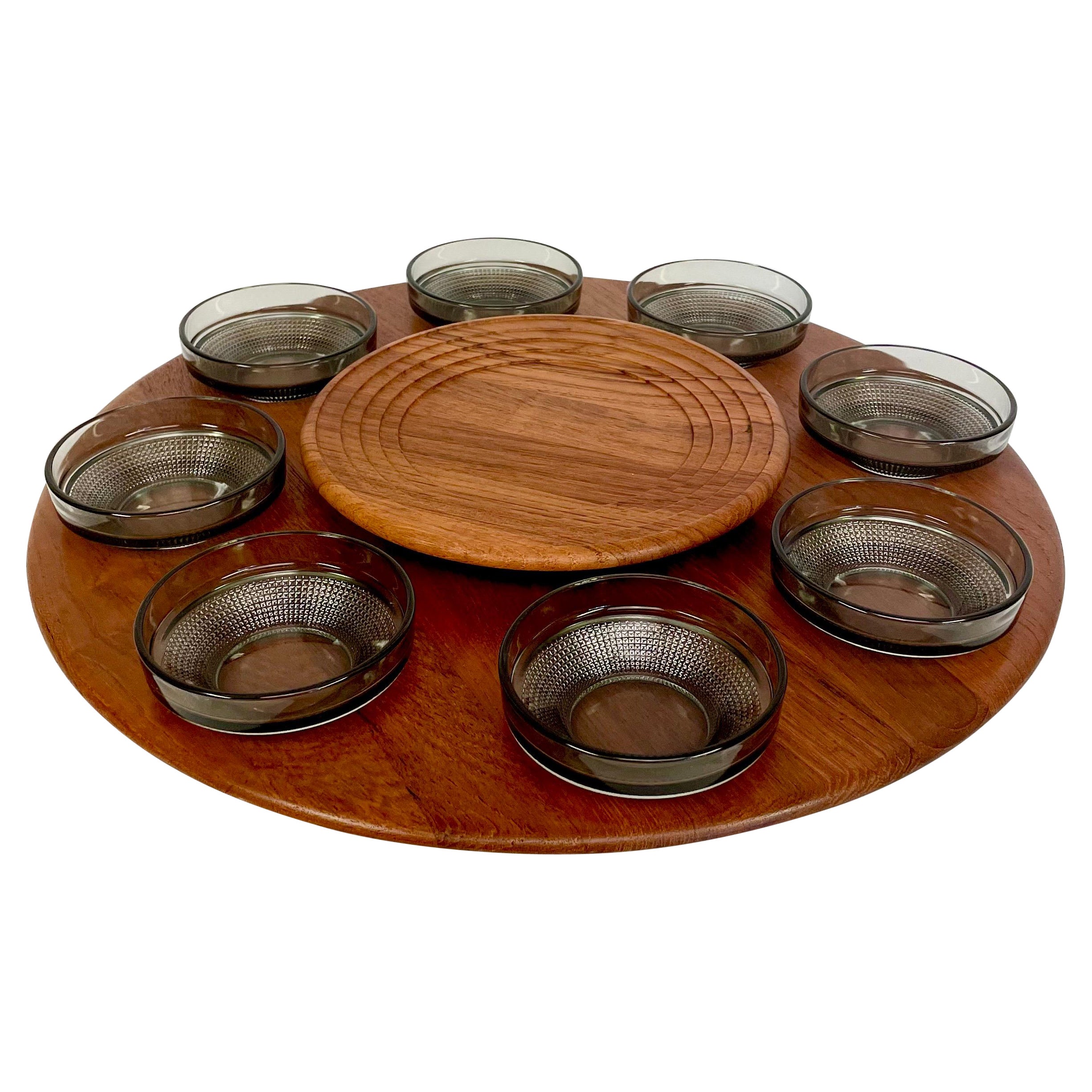 Lazy Susan danese retrò in legno di teak a 8 ciotole del 1964 di Digsmed
