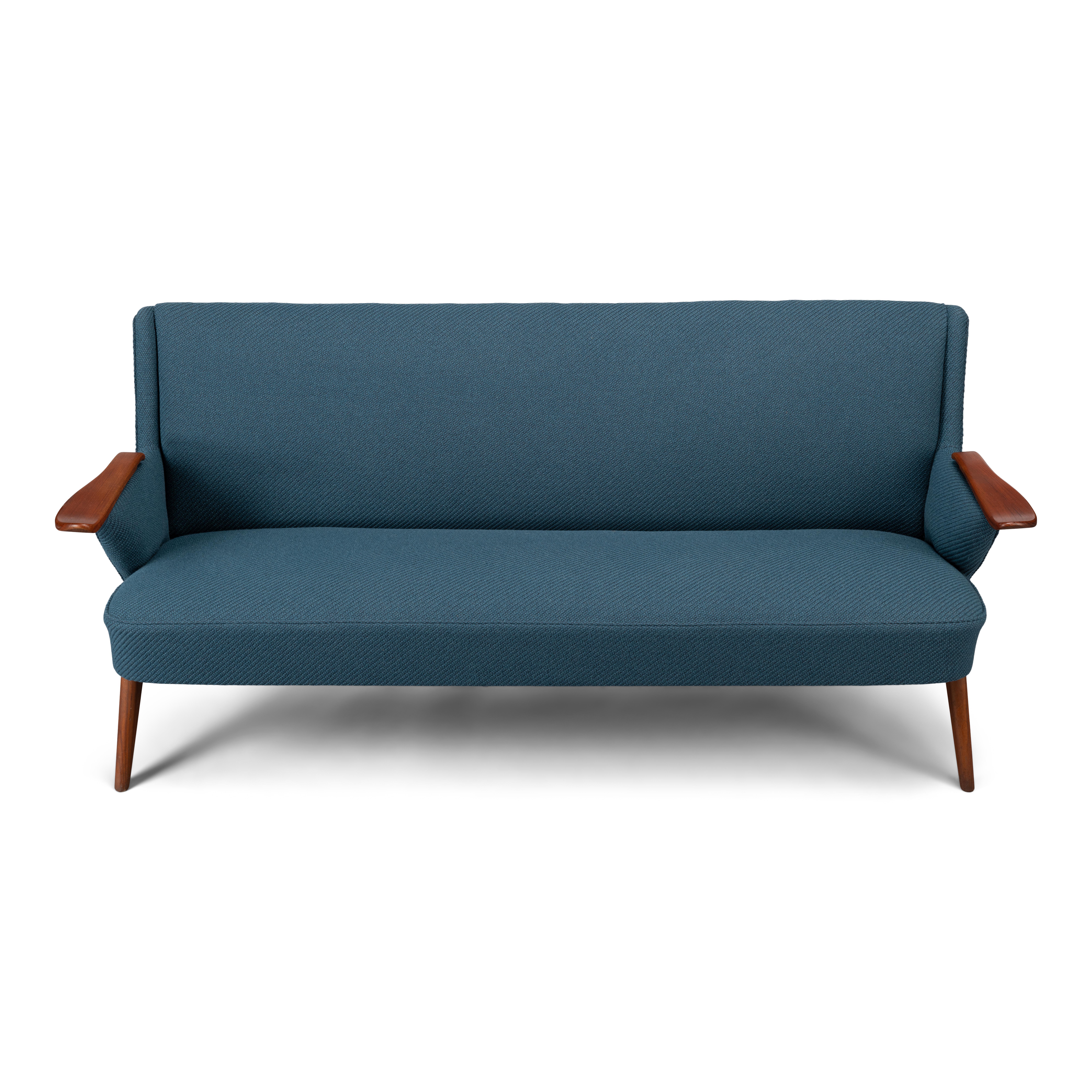 Edgy Johannes Andersen sofa for CFC Silkeborg sofa in stunning new upholstery. This sofa is reupholstered with Kvadrat Coda 2 no. 762. This fabric is designed by Norway Says, the fabric combines a graphic, textured surface and sophisticated colors