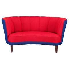 Danish Reupholstered Red and Purple/Violet blue Banana Sofa from Slagelse Møbelv