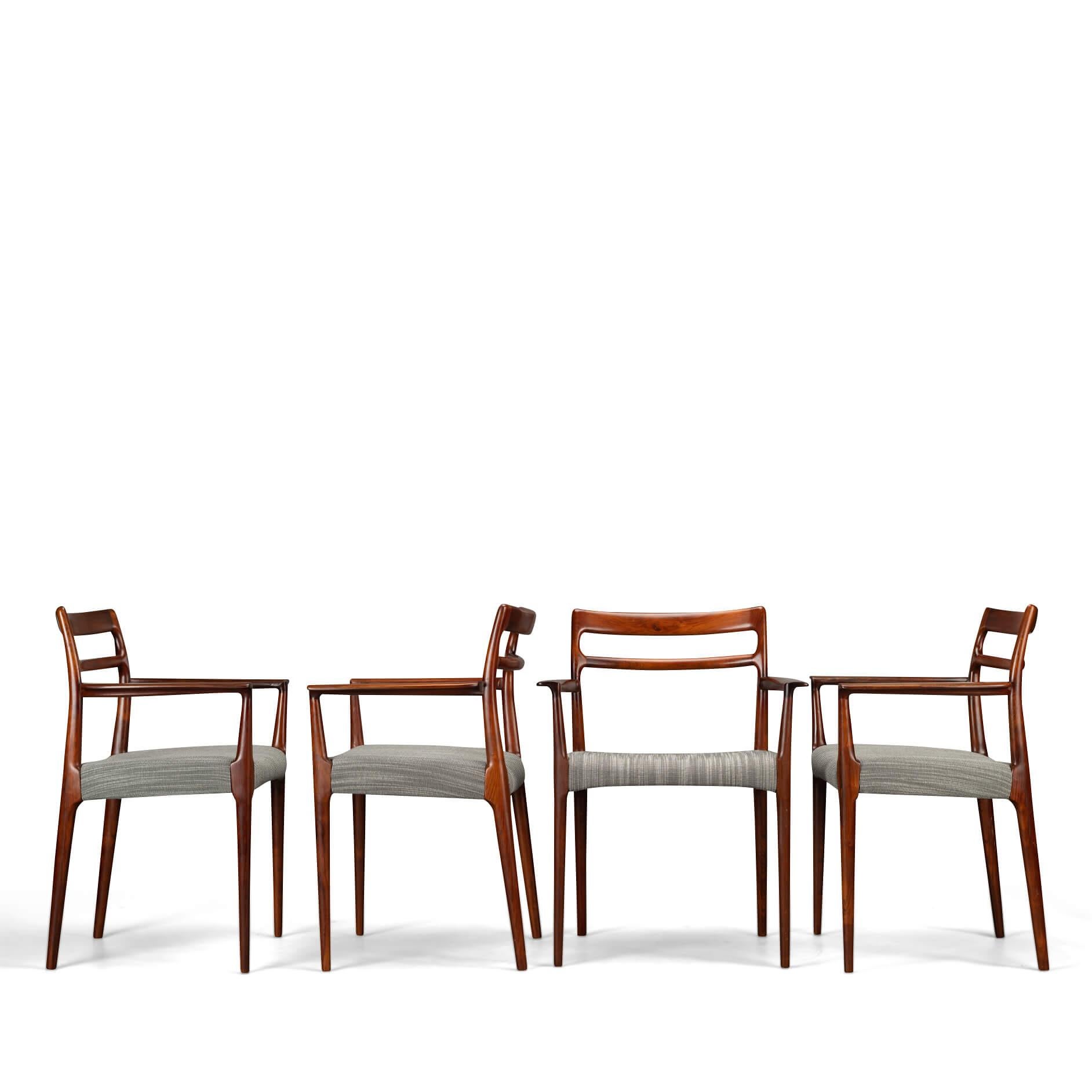 Mid-Century Modern Danish Reupholstered Rosewood Armchairs by Erling Torvits for Soro, Set of 4