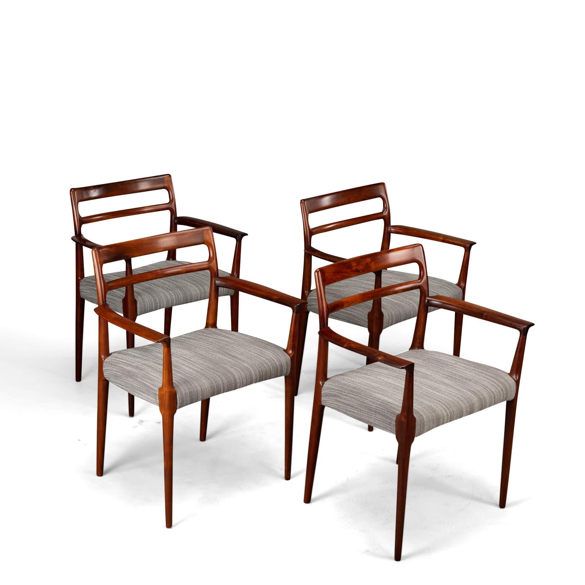 Mid-20th Century Danish Reupholstered Rosewood Armchairs by Erling Torvits for Soro, Set of 4